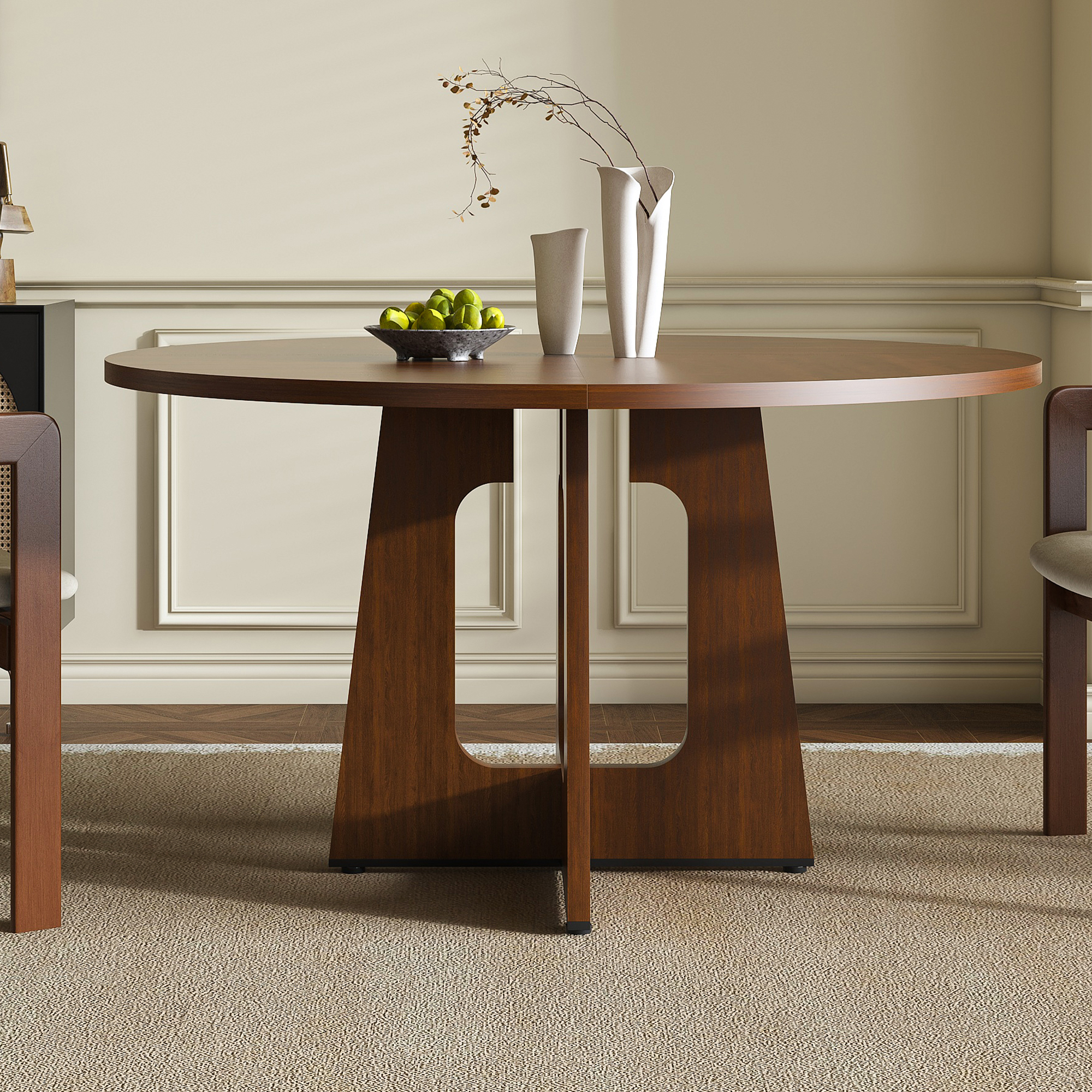 Round Dining Table For 4 - 47 Inch Farmhouse Kitchen MDF Circle With Wood Grain — image 5