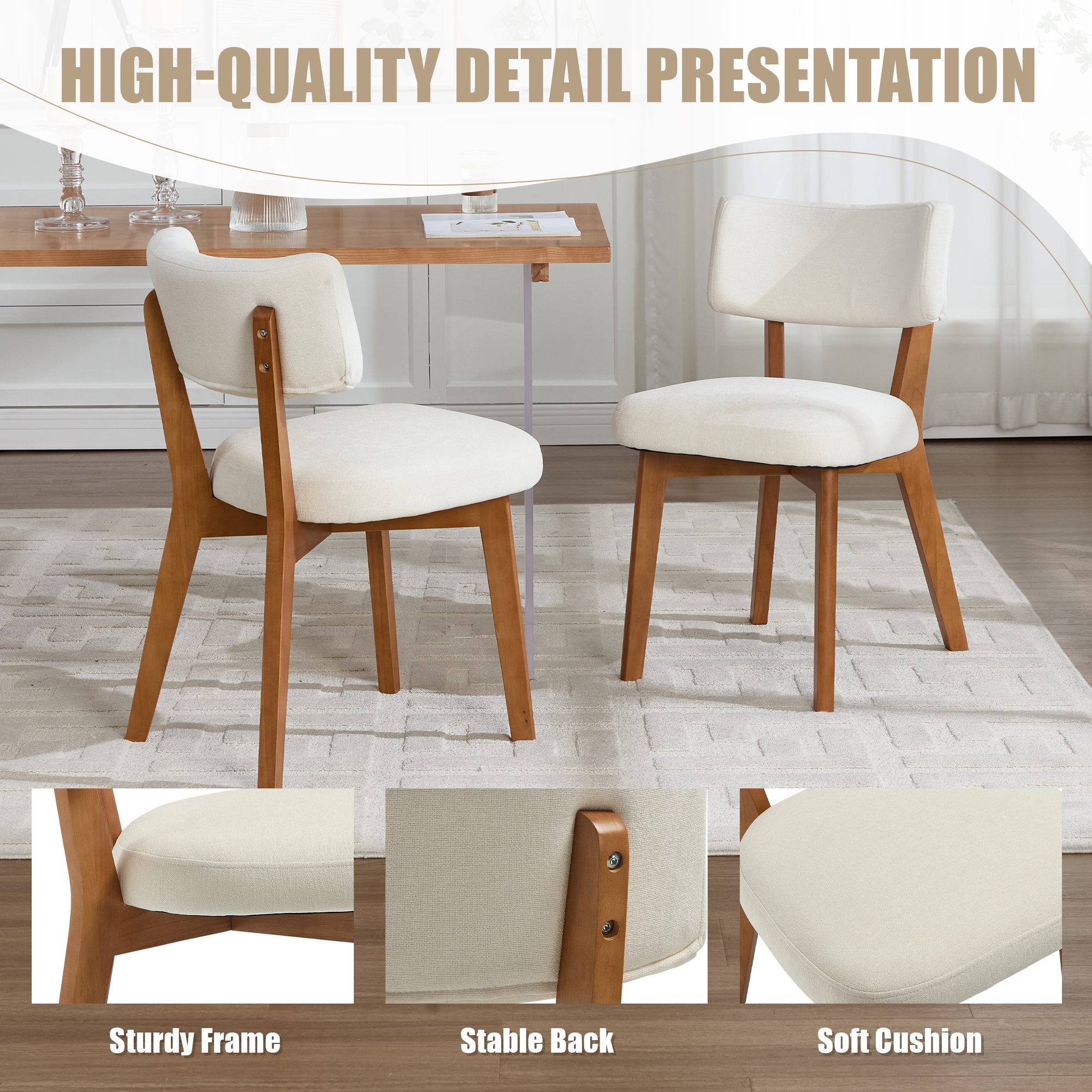 GOMYWAY Mid-Century Modern Dining Chairs Set Of 2, Upholstered Mid-Back Armless — image 3