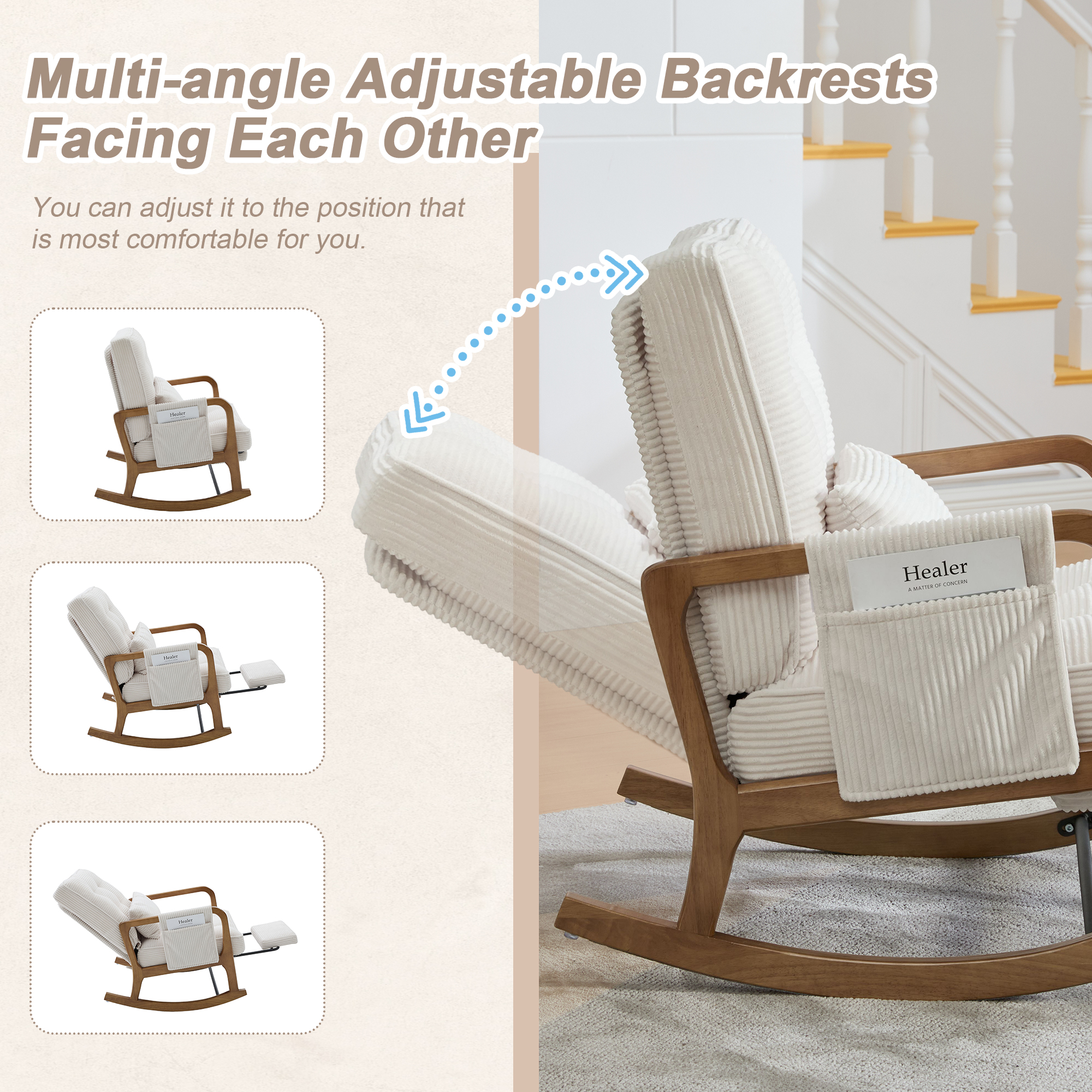 GOMYWAY Rocking Chair With Footrest, Corduroy Upholstered
