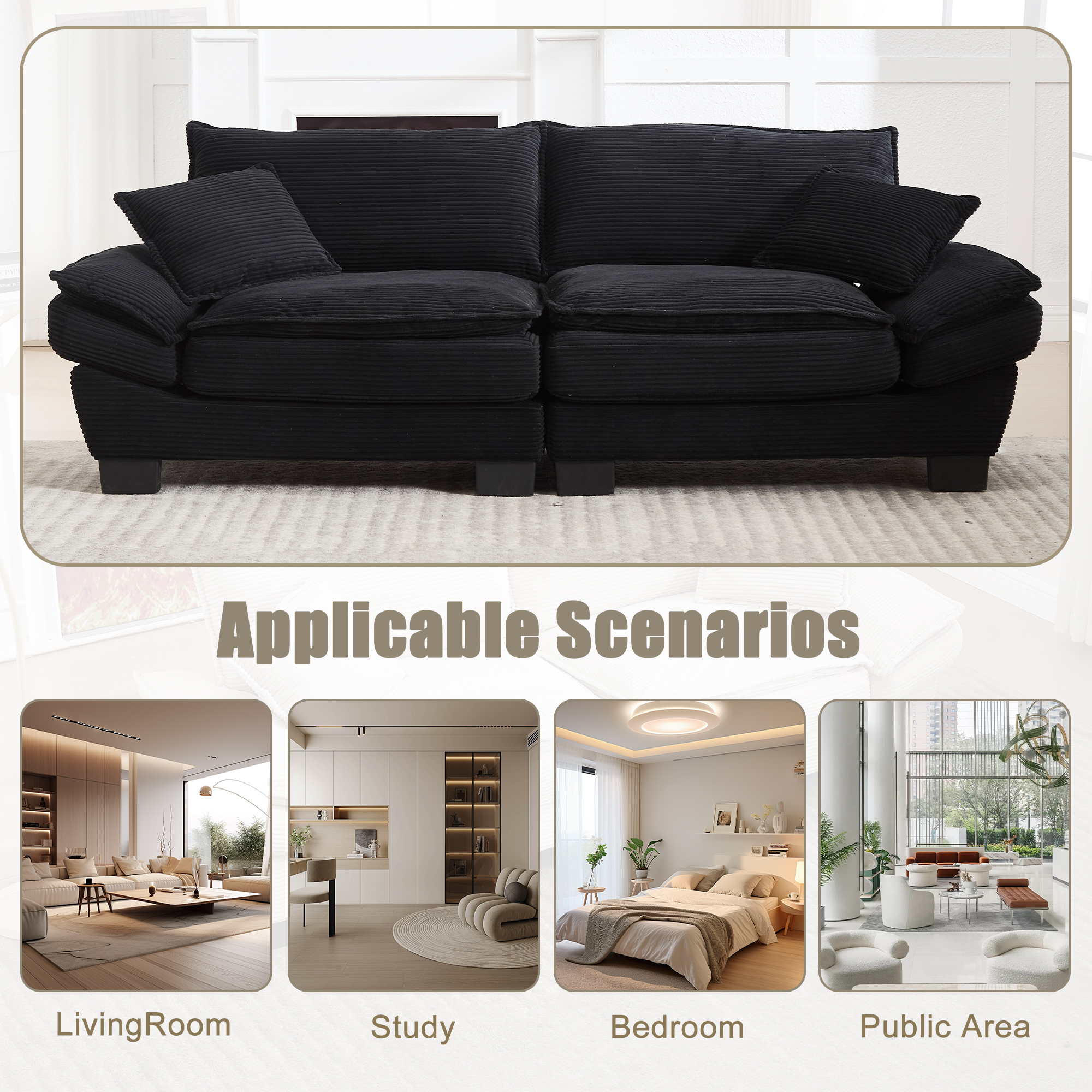 GOMYWAY Oversized Loveseat Sofa, Modern Couch 2 Seater Upholstered Sectional — image 3