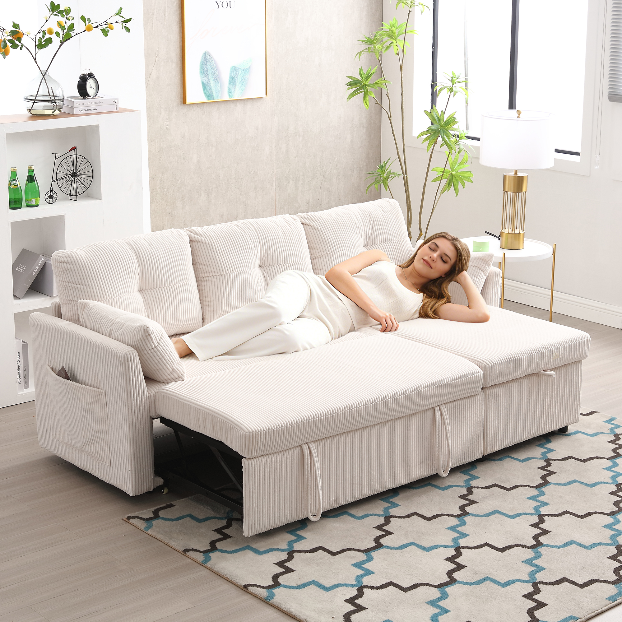 GOMYWAY Sectional Sleeper Sofa With Pull Out Bed, L Shape Convertible Couch — image 3