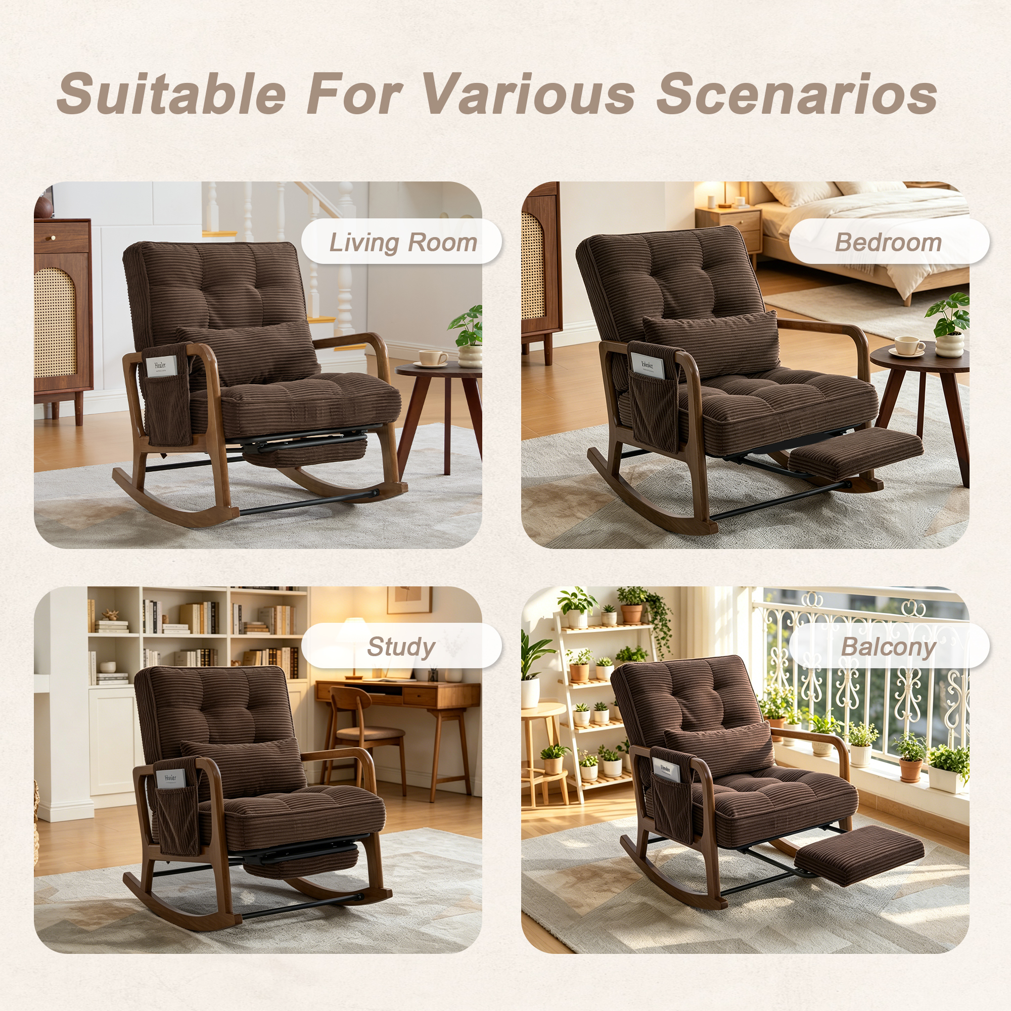 GOMYWAY Rocking Chair With Footrest, Corduroy Upholstered