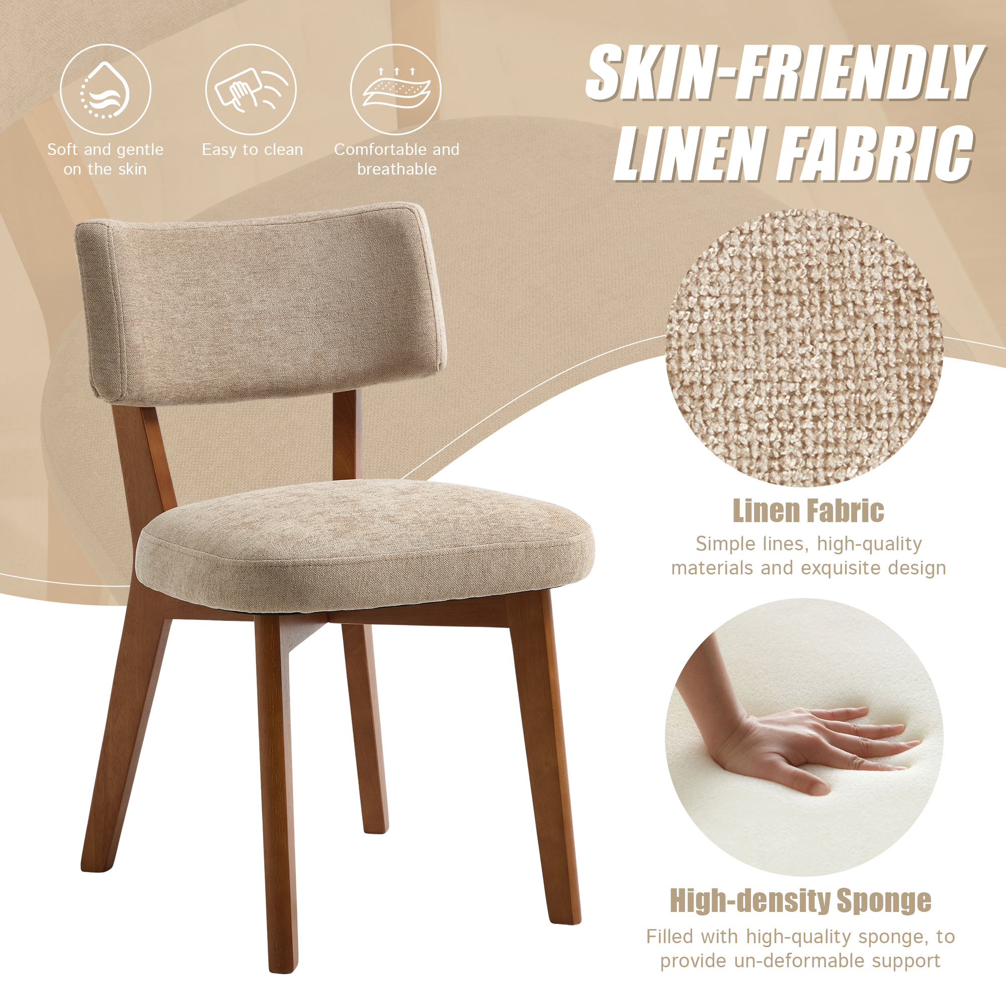 GOMYWAY Mid-Century Modern Dining Chairs Set Of 2, Upholstered Mid-Back Armless — image 3