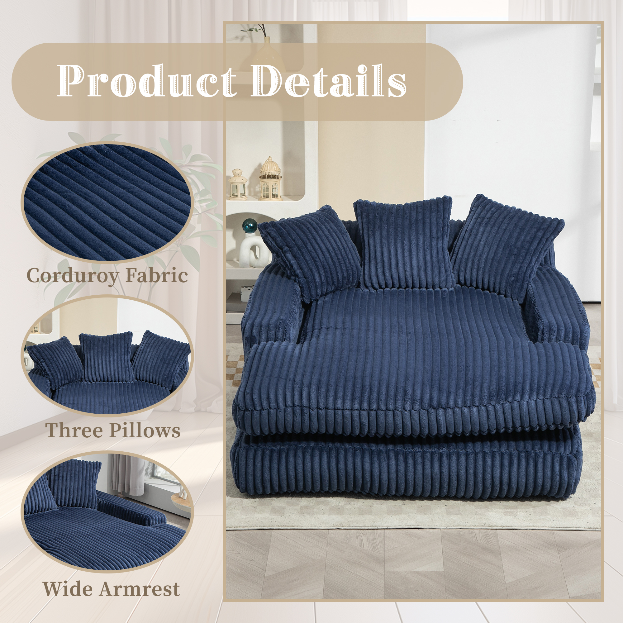 GOMYWAY Chaise Lounge Chair Indoor Bedroom, Oversized Sofa Upholstered Soft — image 3