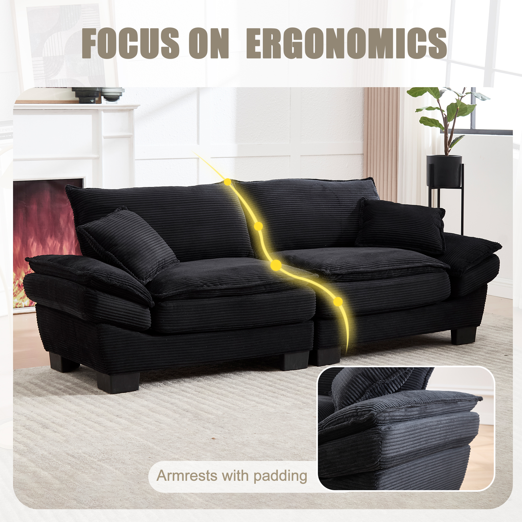 GOMYWAY Oversized Loveseat Sofa, Modern Couch 2 Seater Upholstered Sectional — image 4
