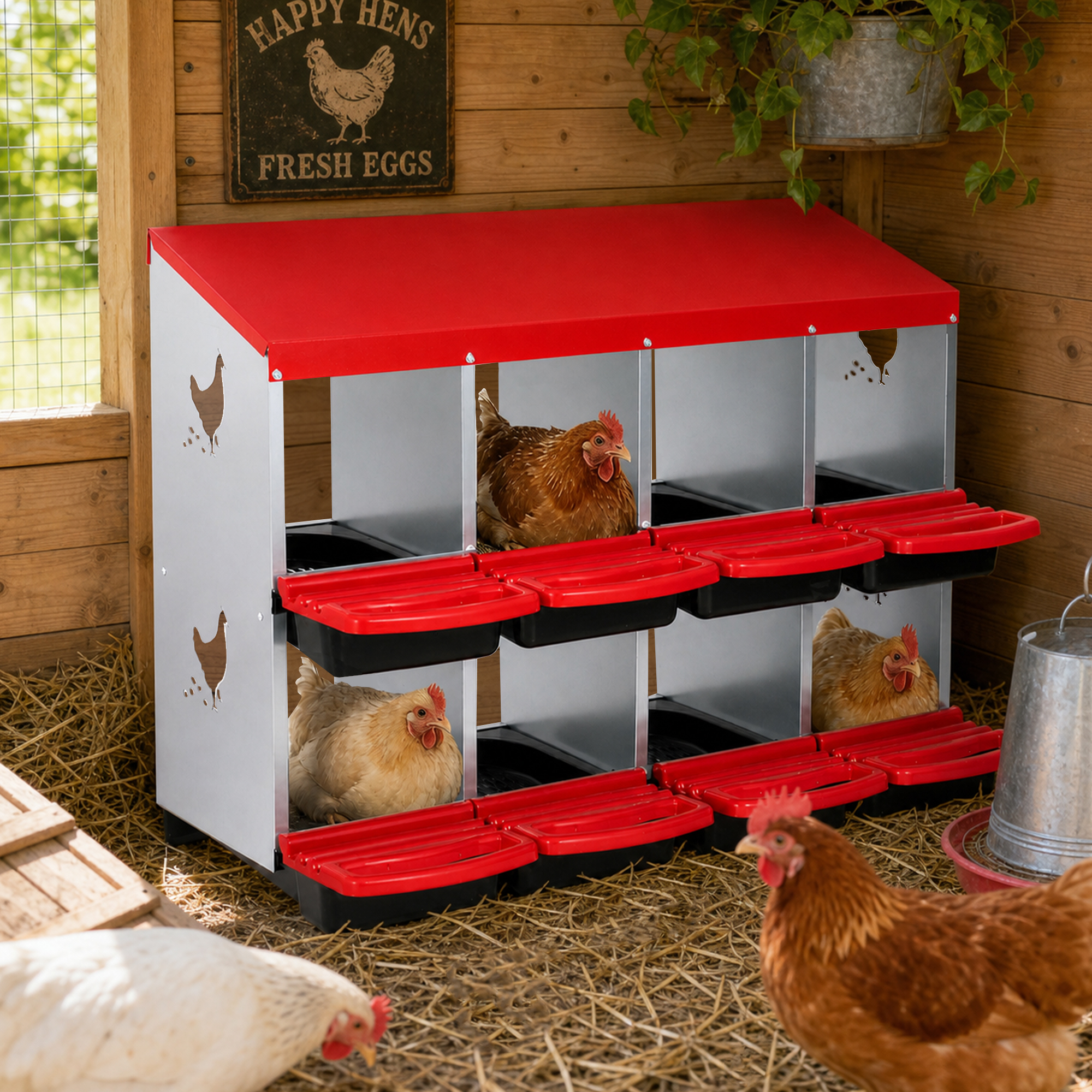 108cm X 53cm X 80cm 8-Compartment Chicken Nesting Box, Galvanized Steel