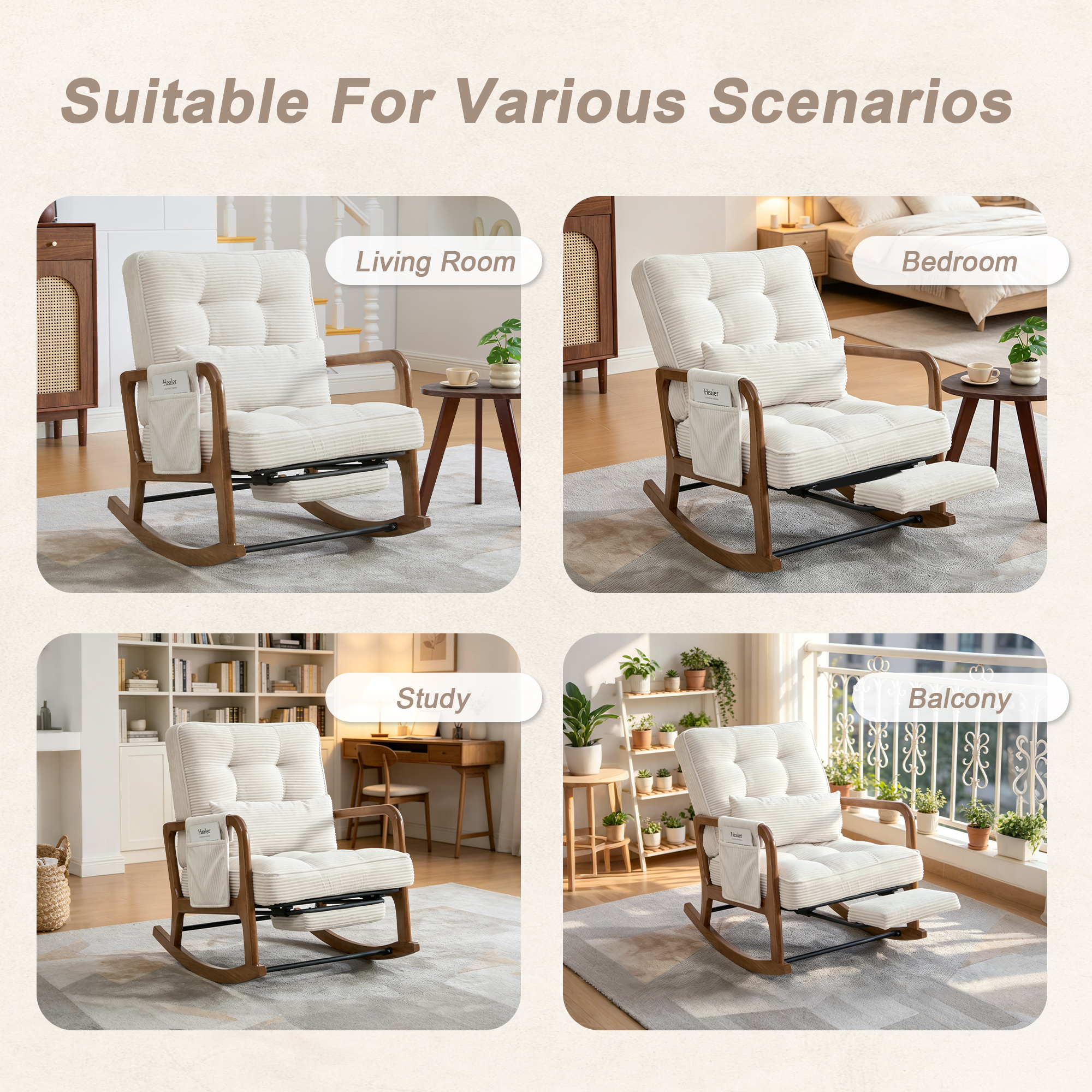 GOMYWAY Rocking Chair With Footrest, Corduroy Upholstered