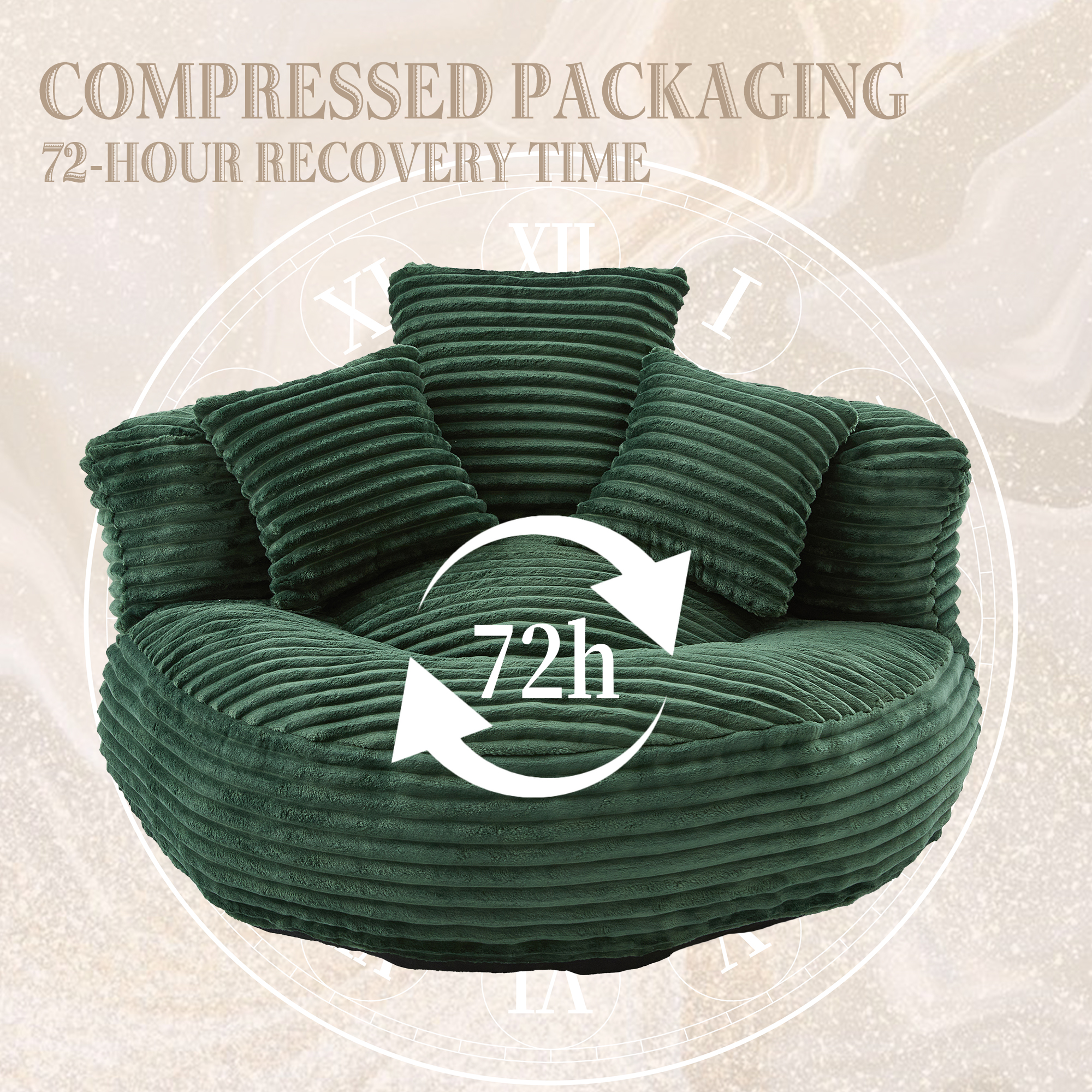 GOMYWAY Bean Bag Chairs For AdultsKids,Large Bean Bag Chair With 3 Pillows & Armrest, Soft Corduroy BeanBag Chair For Reading Gaming Living Room BedroomEmerald 1