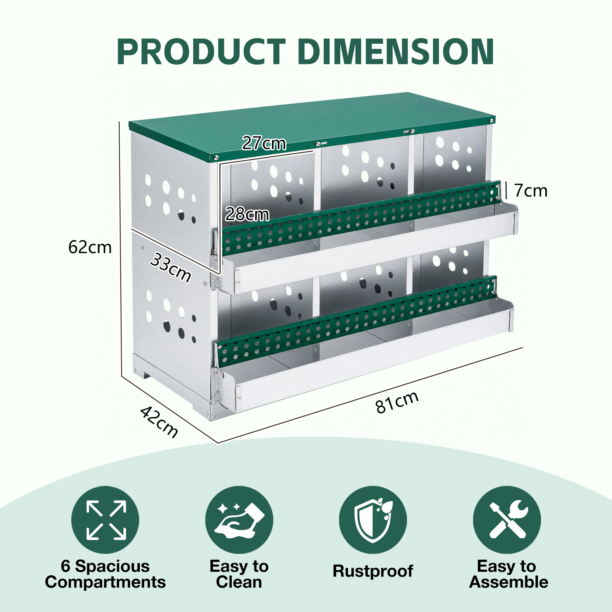 81cm X 42cm X 62cm 6-Compartment Chicken Nesting Box, Galvanized Steel Rollaway