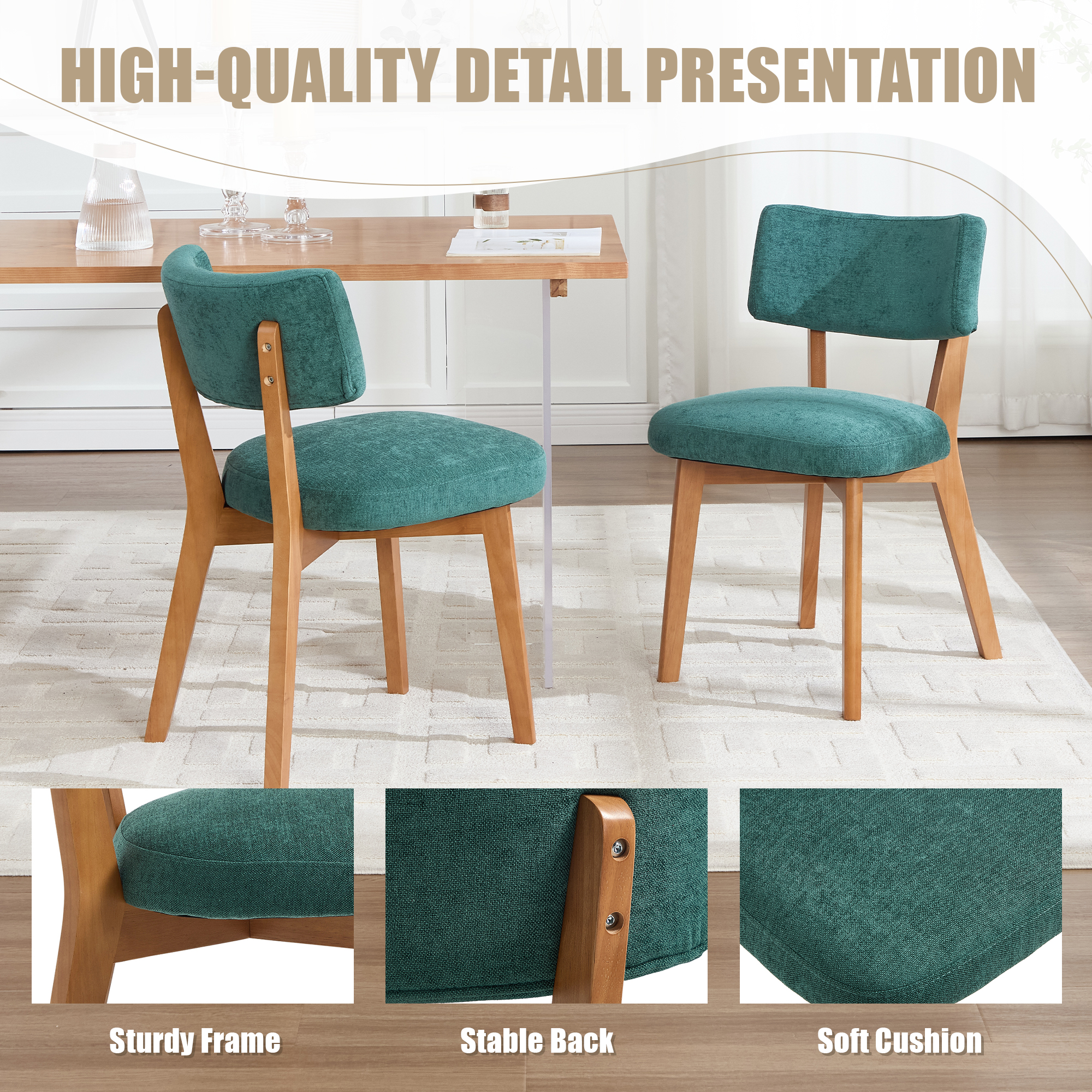 GOMYWAY Mid-Century Modern Dining Chairs Set Of 2, Upholstered Mid-Back Armless — image 2