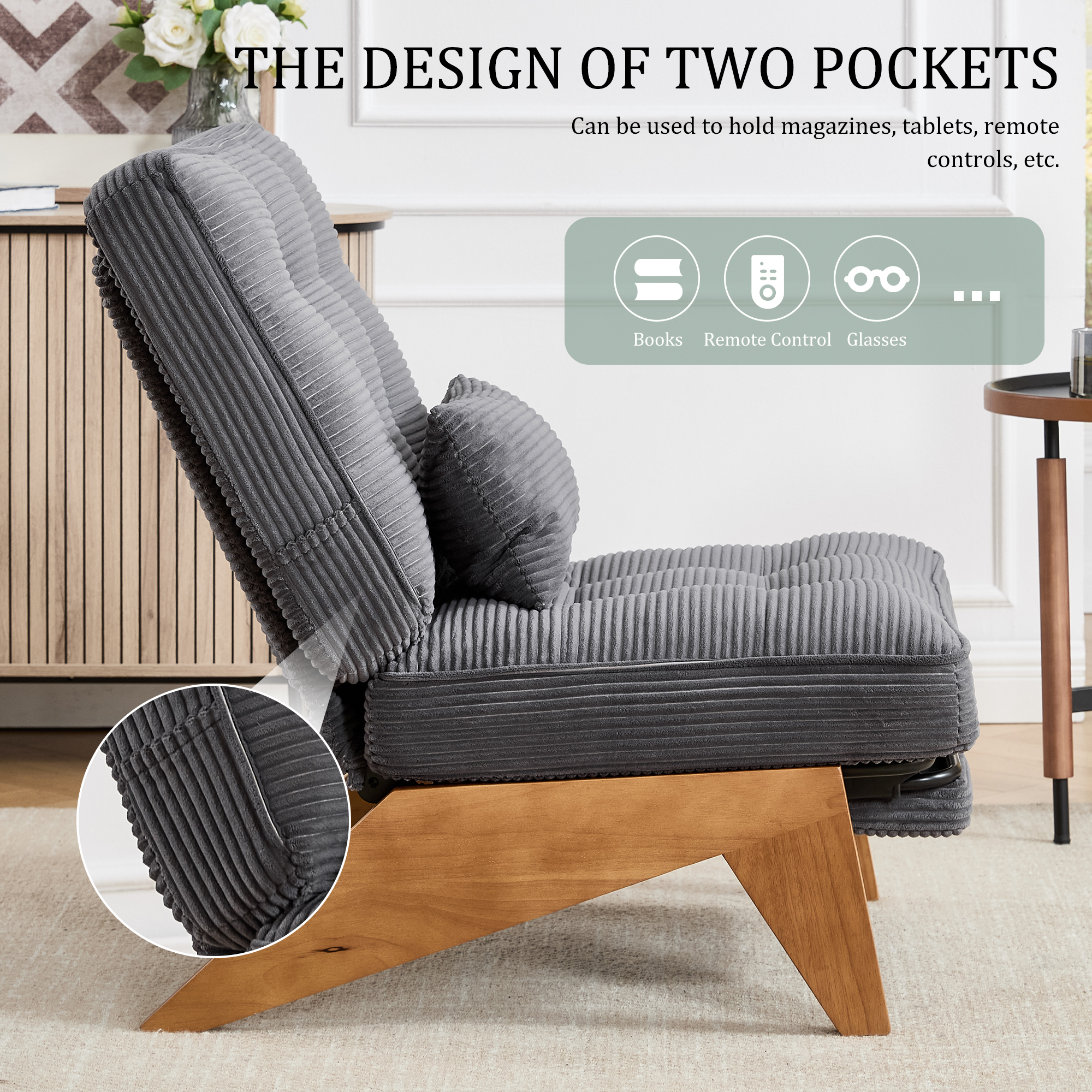 GOMYWAY Accent Chair With Integrated Foldable Ottoman