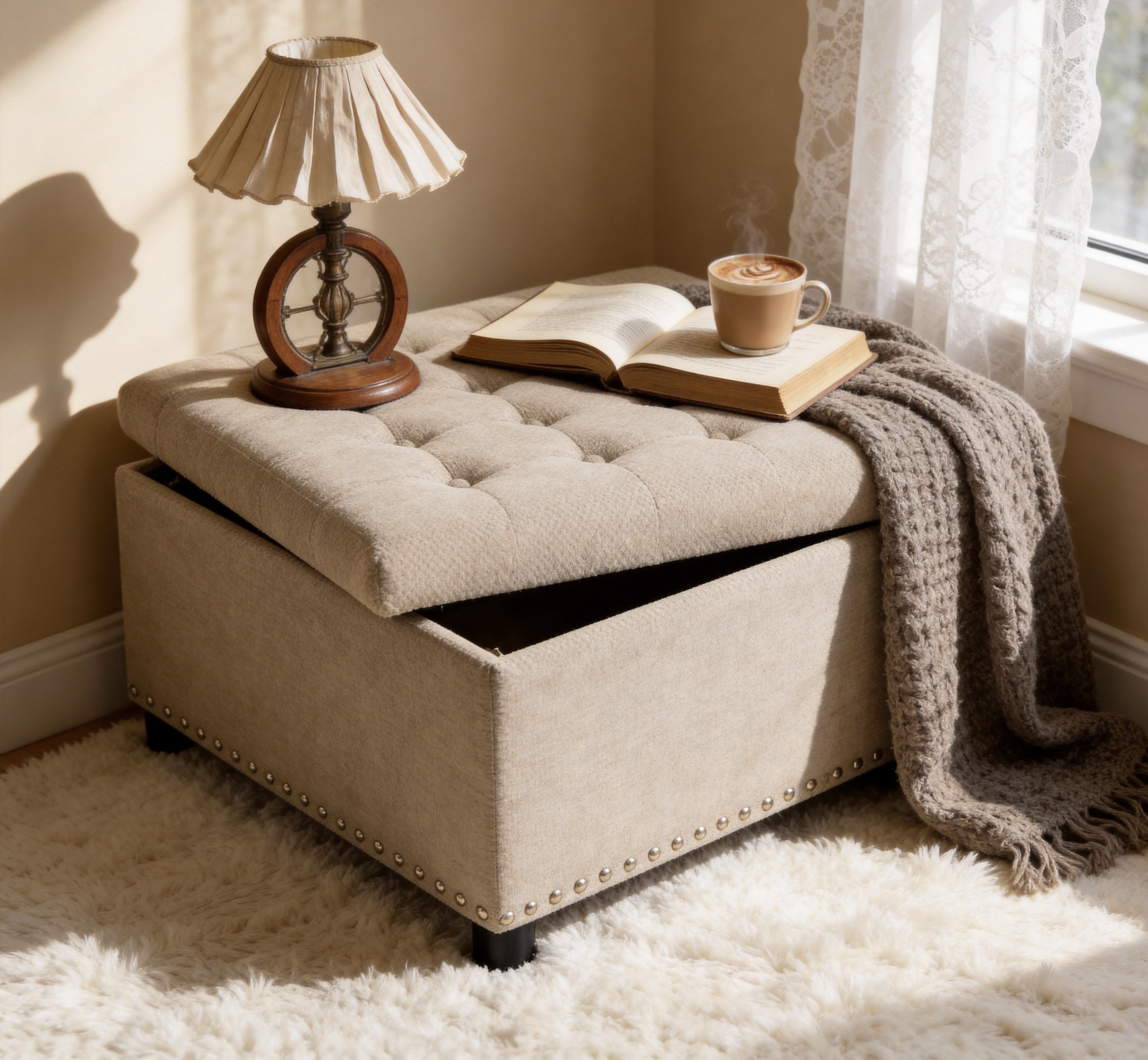 Square Storage Ottoman, Small Space Furniture, Home Decor,Camel — image 3