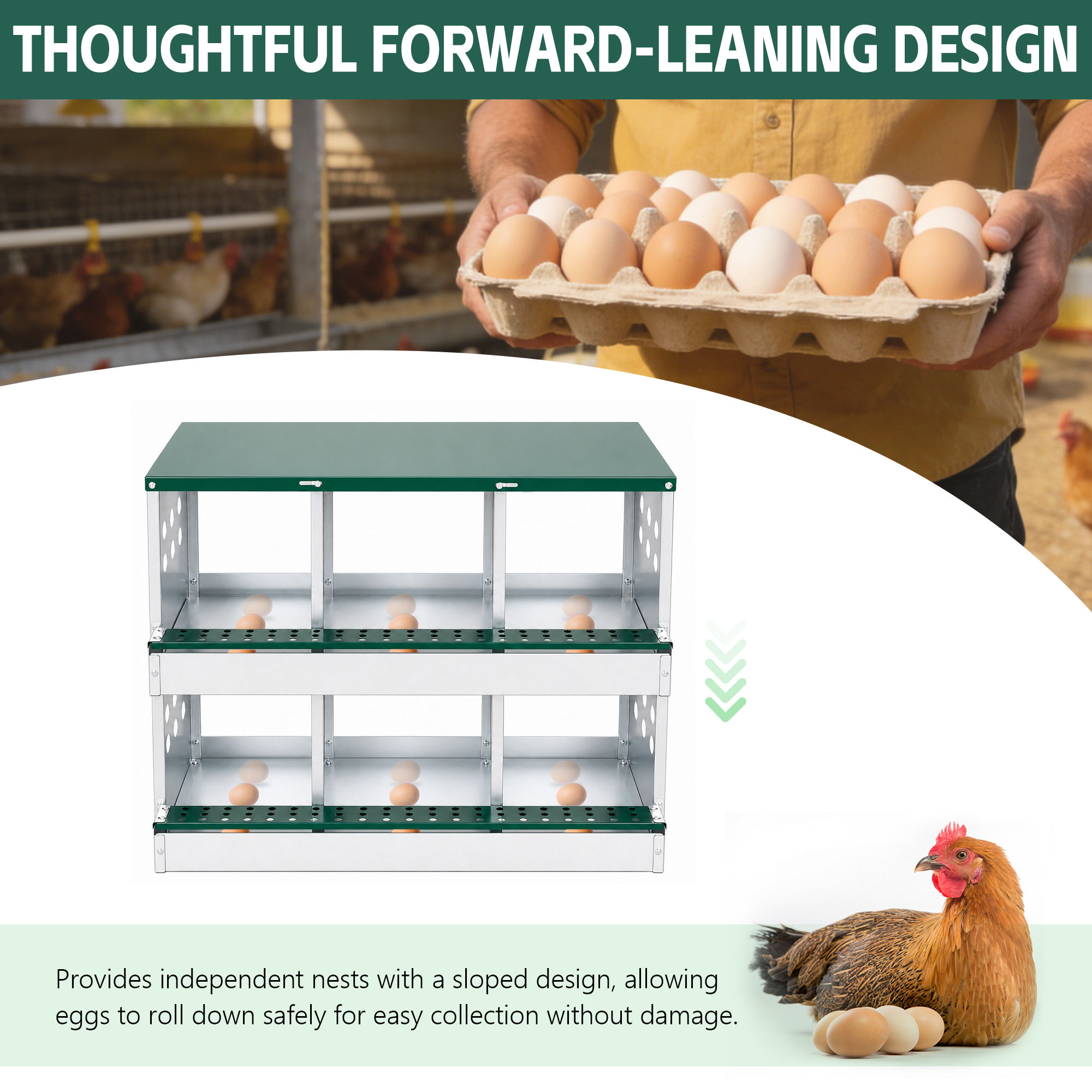 81cm X 42cm X 62cm 6-Compartment Chicken Nesting Box, Galvanized Steel Rollaway — image 2