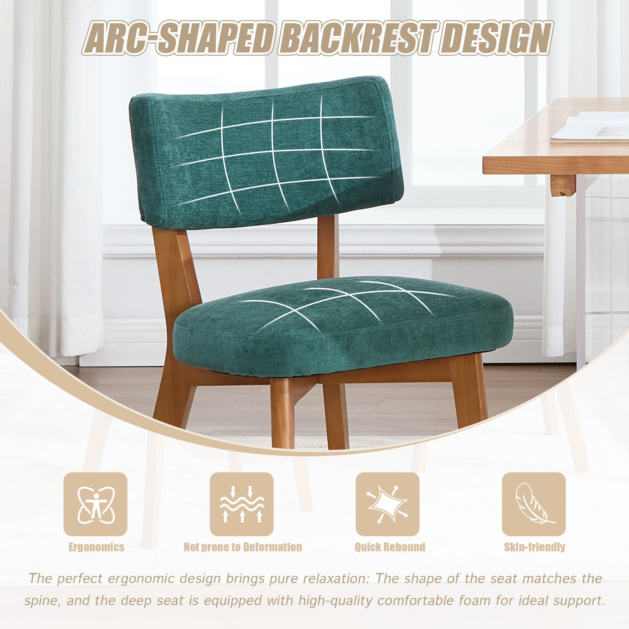 GOMYWAY Mid-Century Modern Dining Chairs Set Of 2, Upholstered Mid-Back Armless — image 3