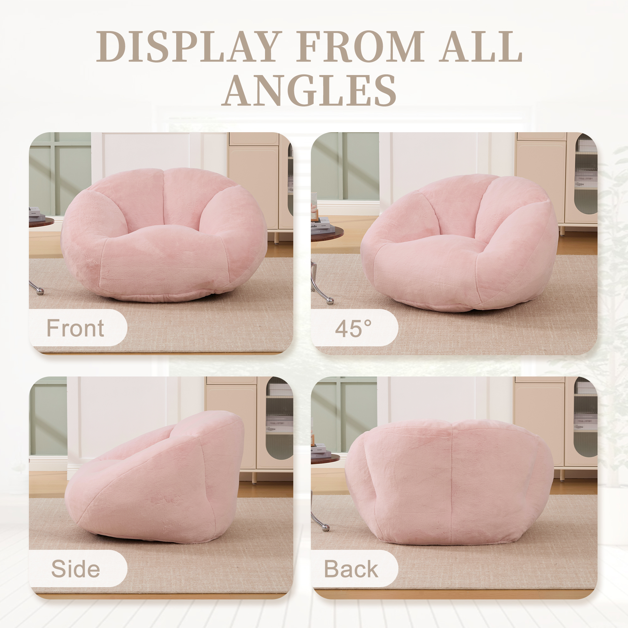 GOMYWAY Bean Bag Chair, Shell-Shaped Bean Bag Couch For Adults, Giant Bean Sofa With High-Rebound Memory Foam, Chair With Faux Fur Removable Cover, Big Sofa For Reading, Gaming. 3