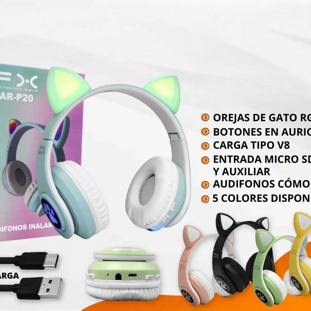 Green Cat Ear Bluetooth Headphones