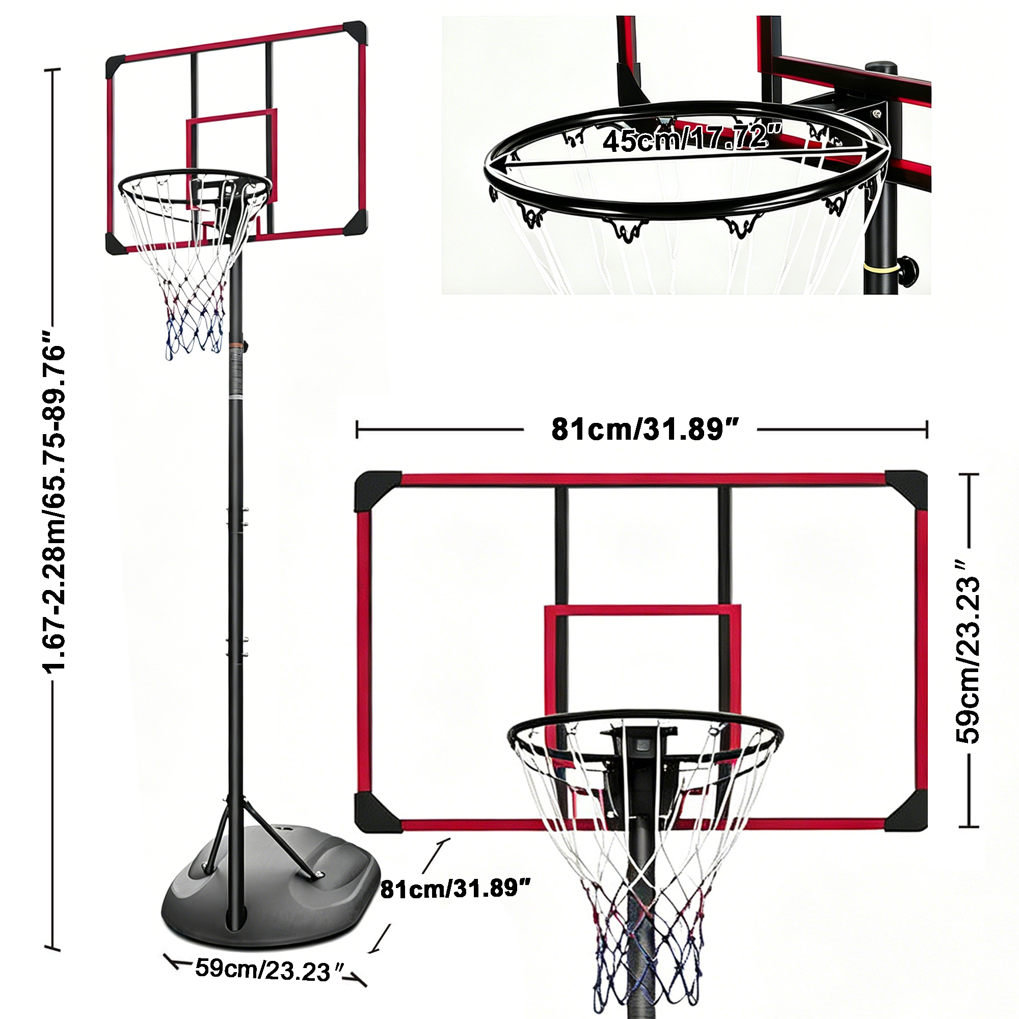 Portable Basketball Hoop Stand, Height Adjustable 1.67-2.28m Sturdy Base — image 4