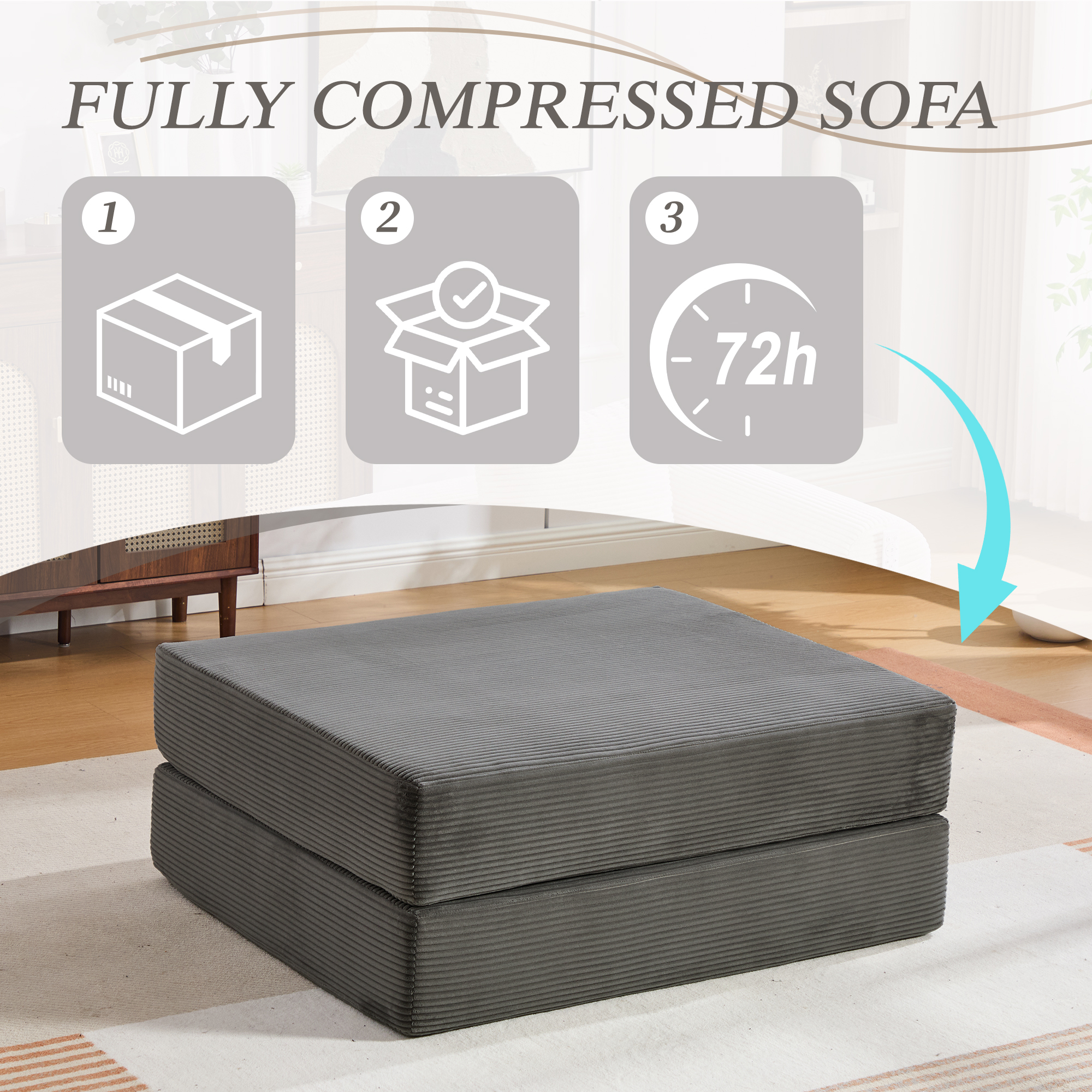 Cord Compression Ottoman Made Of Soft, Skin-friendly Fabric,With 2 High-density — image 2