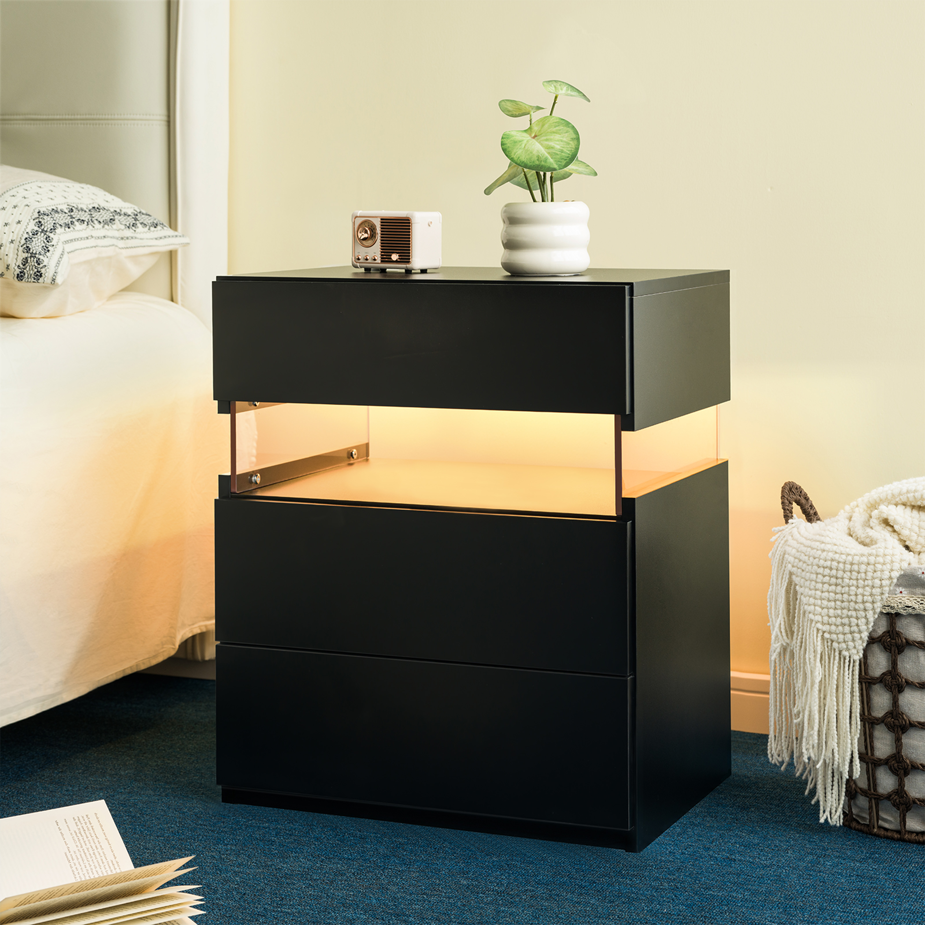 LED Nightstands Acrylic Board Bedside Tables For Bedroom End Table With 3 — image 4