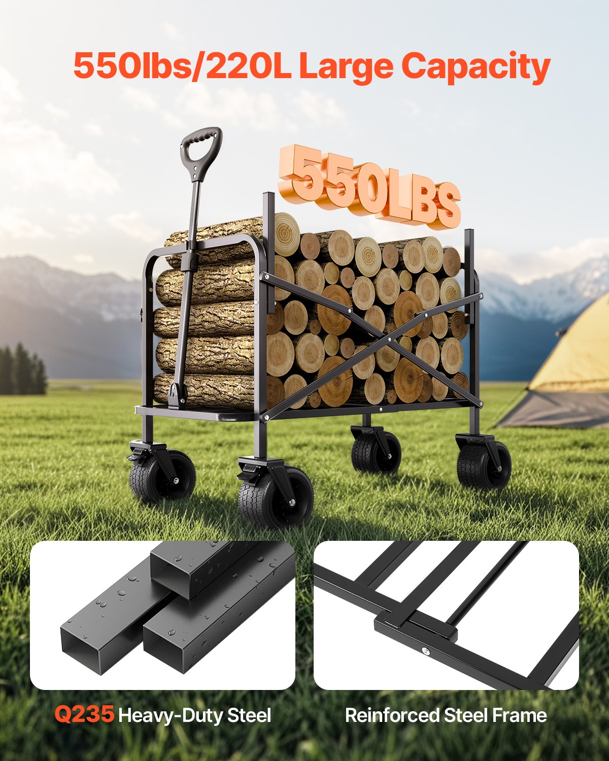 - Carrito Plegable 2 En 1, Con Capacidad De 250 Kg Y 220 L, Se Convierte En Banco, Con Asa Ajustable, Ideal Para Exteriores, Compras, Camping Y Jardinería.