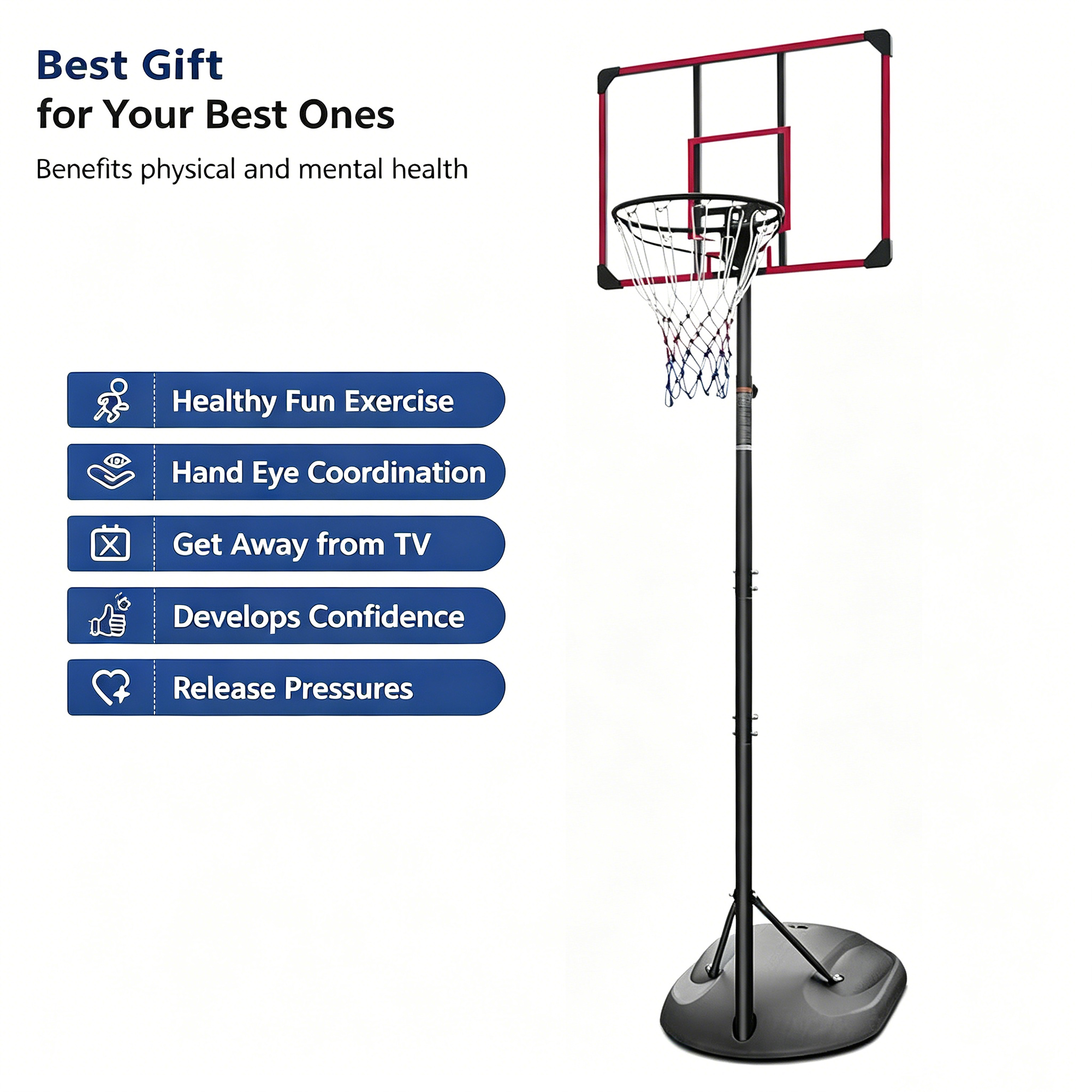Portable Basketball Hoop Stand, Height Adjustable 1.67-2.28m Sturdy Base — image 5