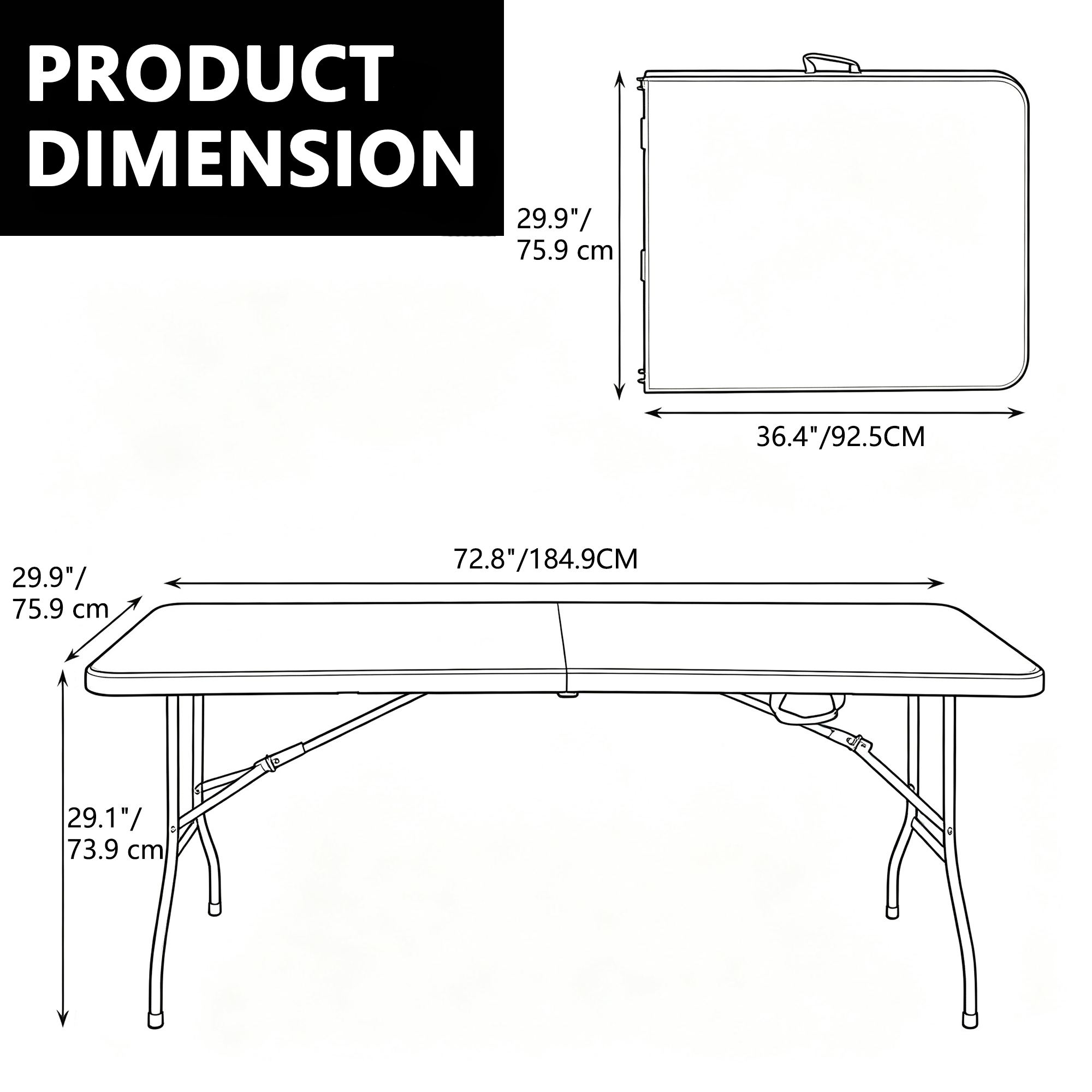 6ft Folding Table, Heavy Duty Portable Plastic With Carry Handle, Foldable