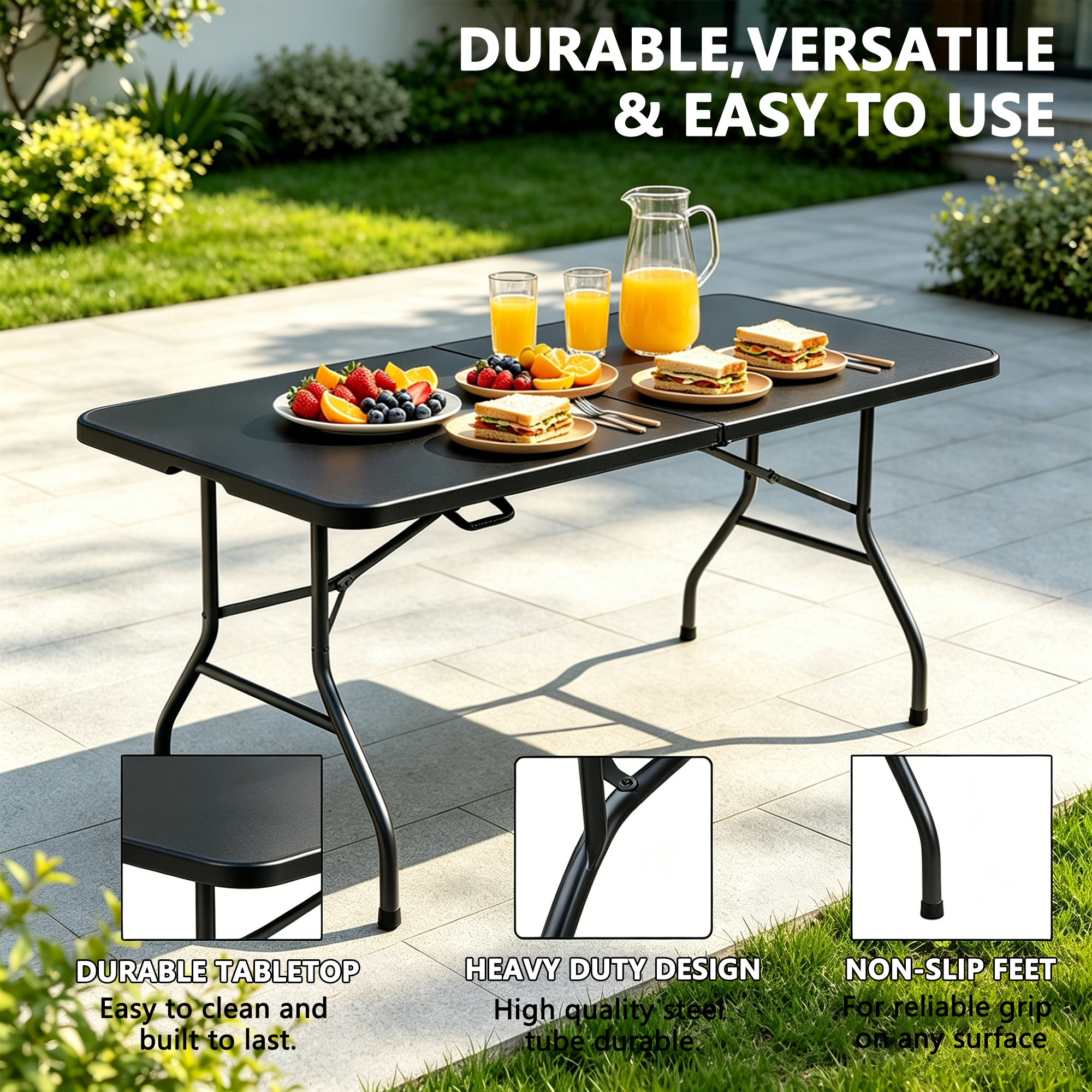 6ft Folding Table, Heavy Duty Plastic Table With Carry