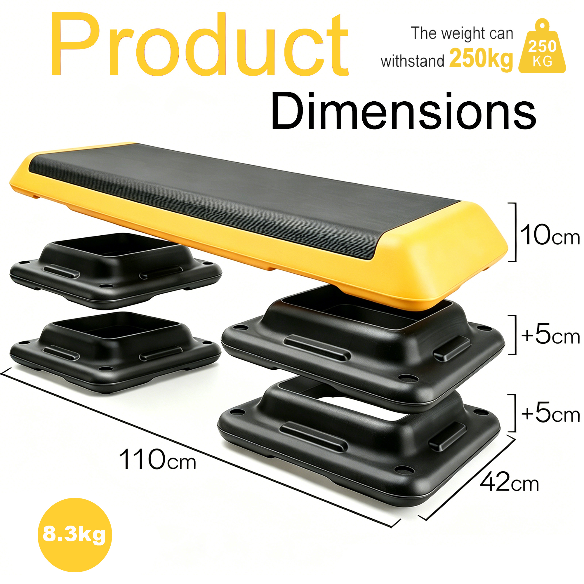 Adjustable Aerobic Step Platform, 3-Level Height 10 15 20cm , Non-Slip Exercise — image 2