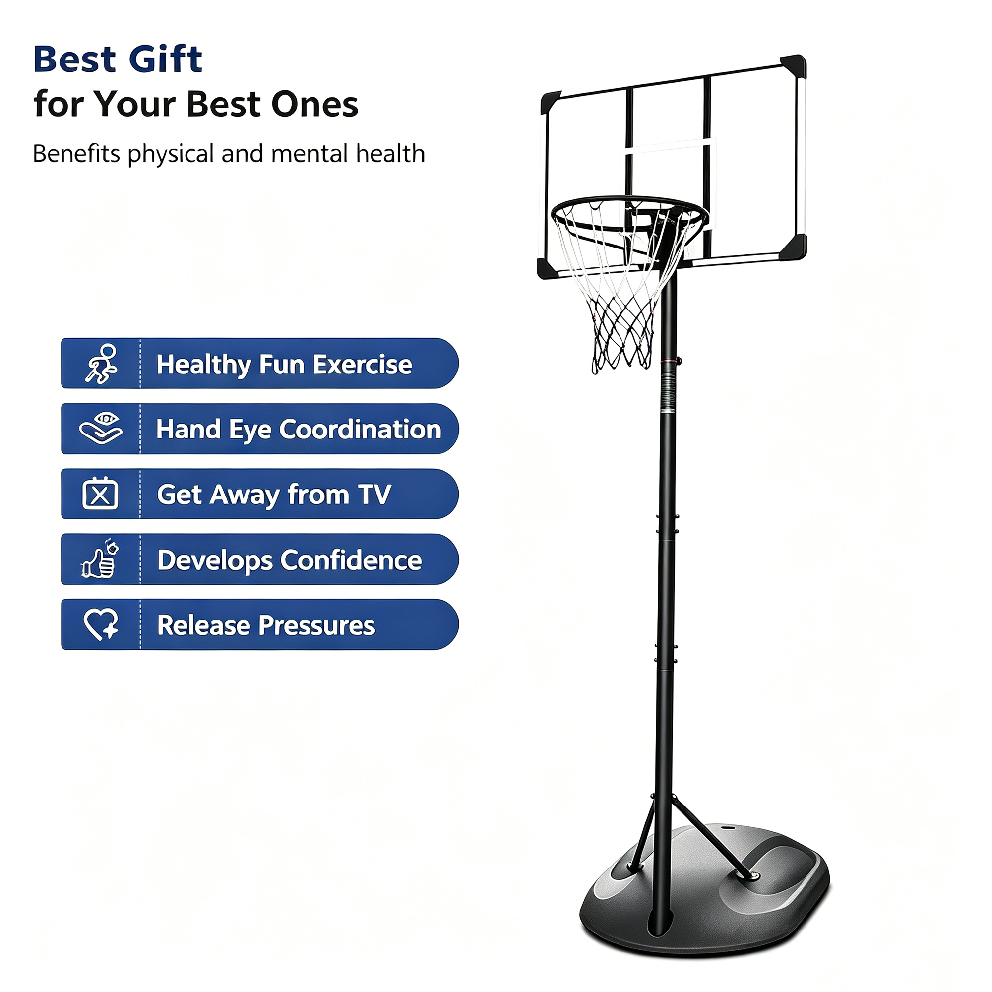 Portable Basketball Hoop Stand, Height Adjustable 1.67-2.28m Sturdy Base — image 4