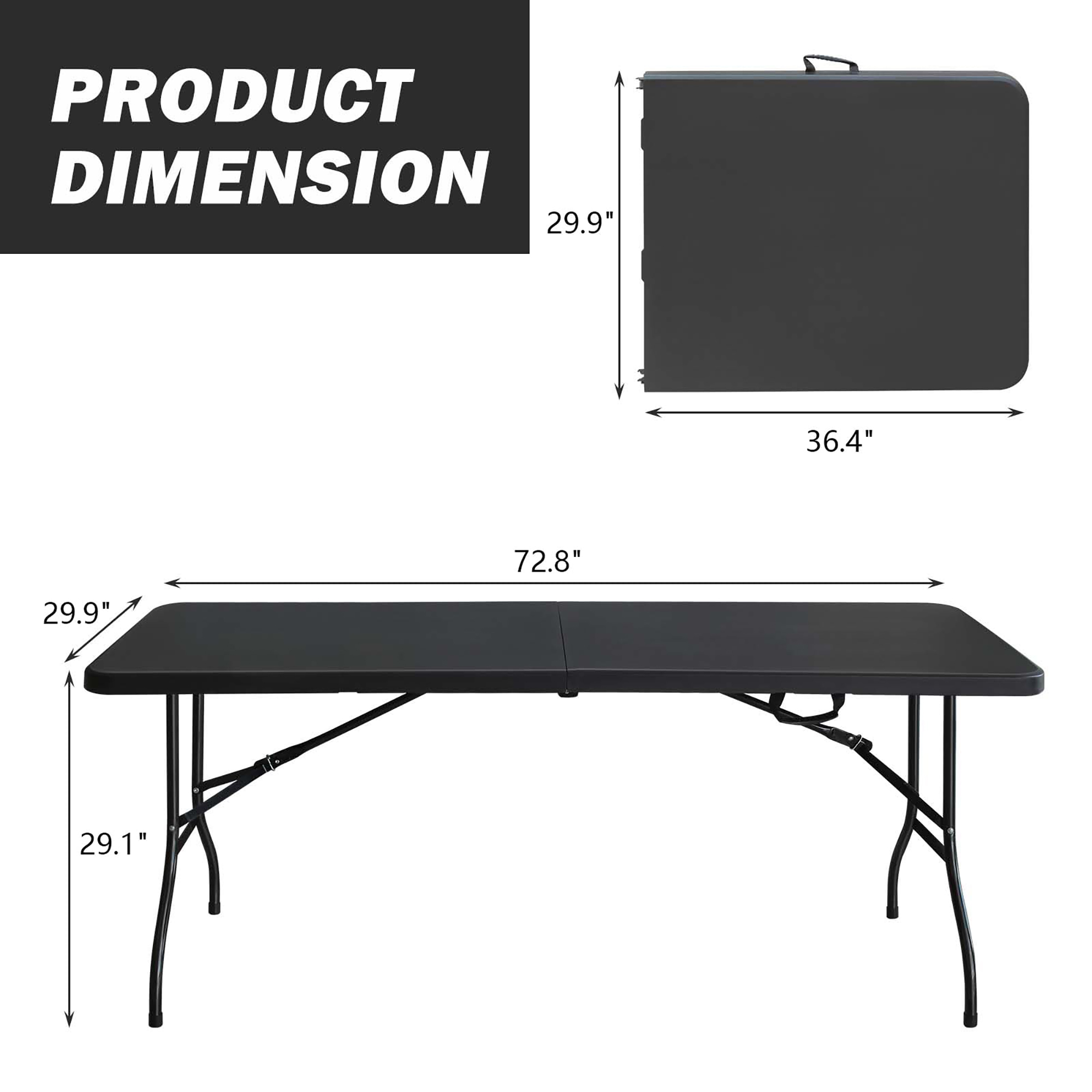 6ft Folding Table, Heavy Duty Plastic Table With Carry