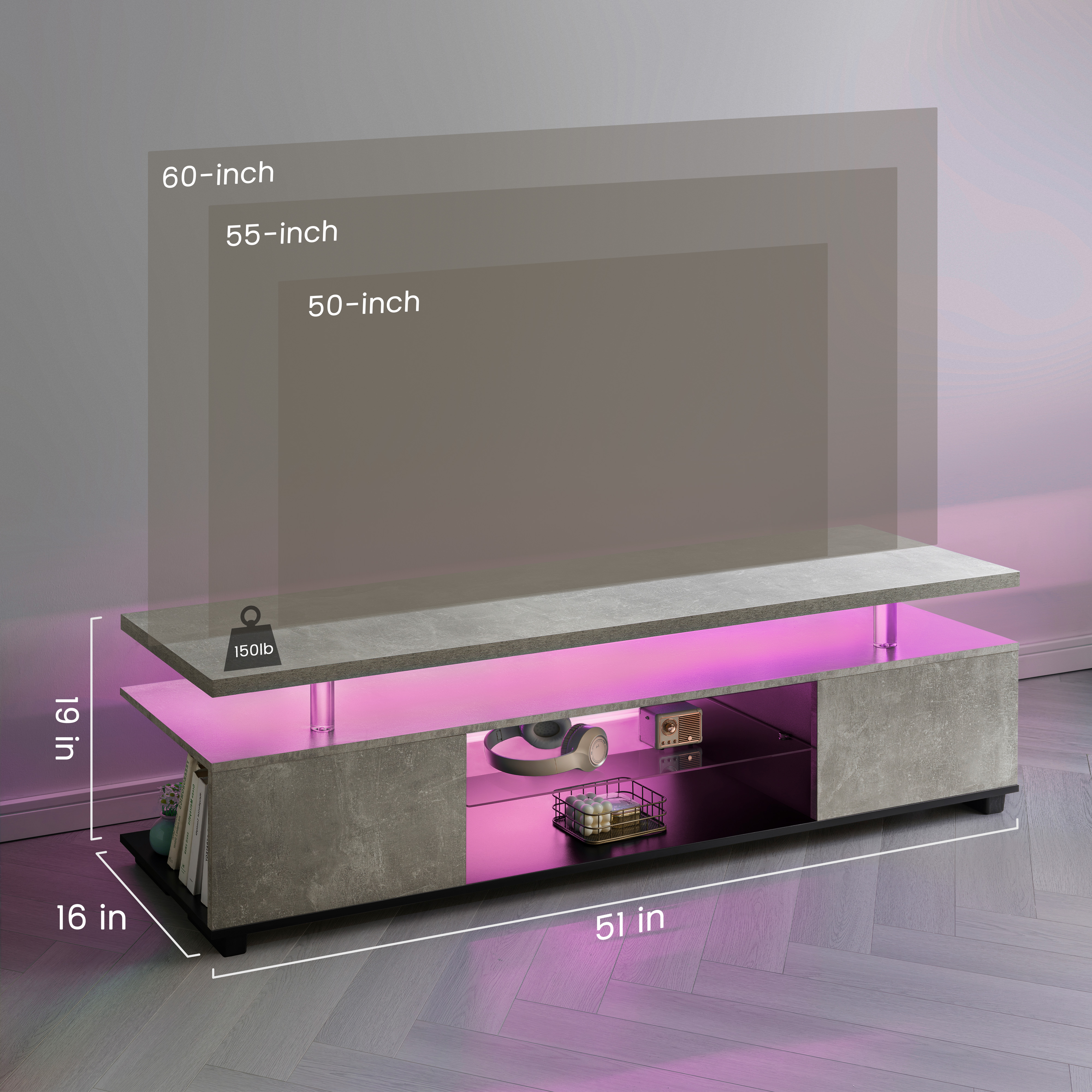 TV Stand For 60 Inch TV LED Gaming Entertainment Center Media Storage Console — image 5