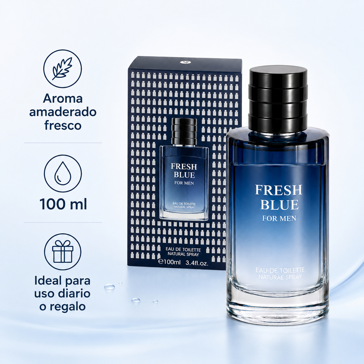 Perfume Para Hombre 100ml Eau De Toilette En Spray Fragancia Masculina Aroma Amaderado Nítido Y Sobrio Botella Transparente En Degradado Azul Con Tapa Negra Estriada Atomizador Self-pickup only