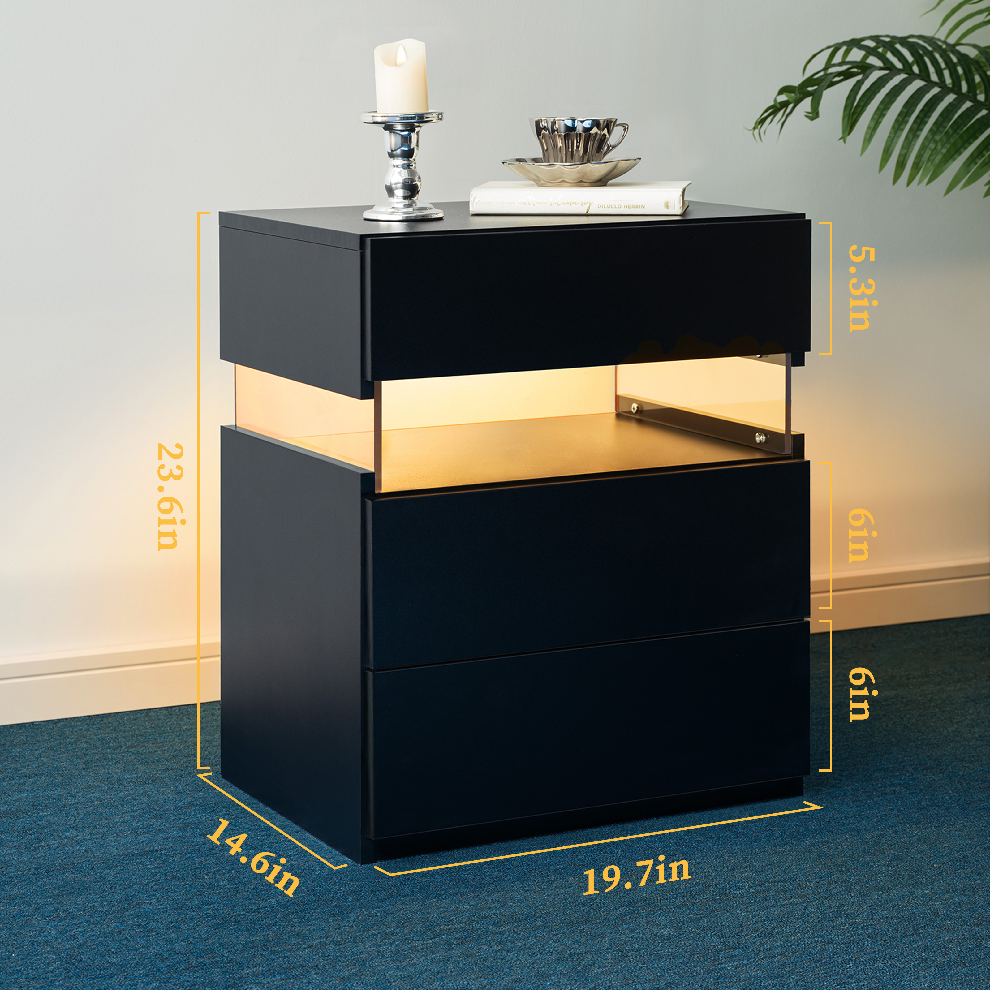 LED Nightstands Acrylic Board Bedside Tables For Bedroom End Table With 3 — image 2