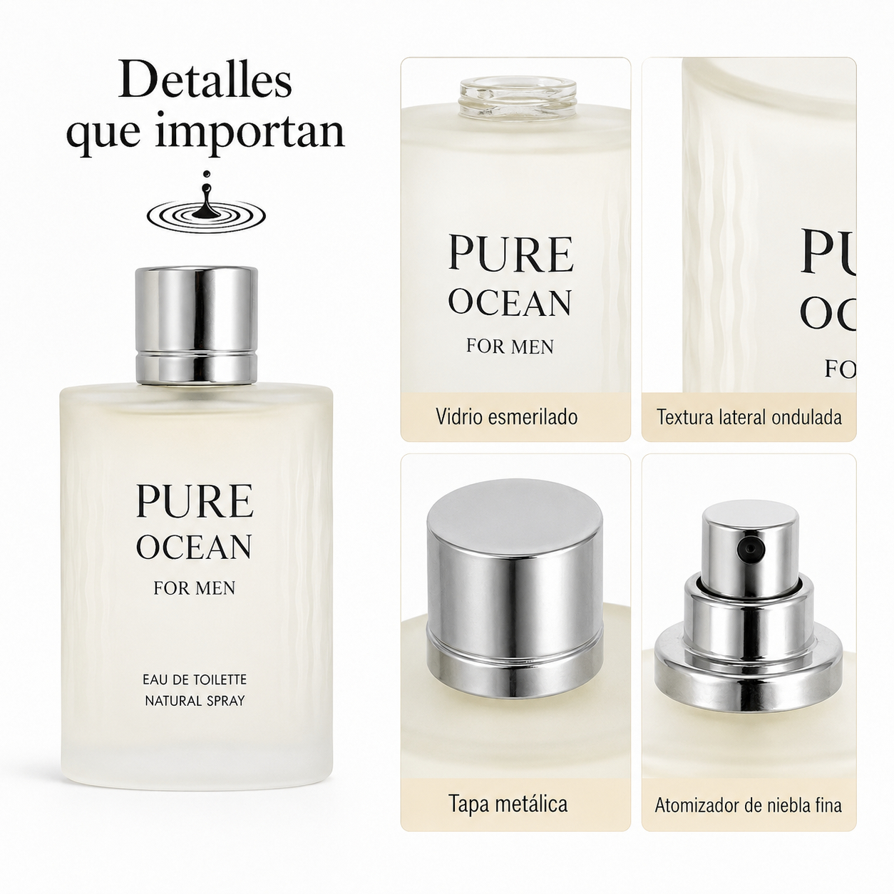 Perfume Para Hombre 100ml Eau De Toilette En Spray Fragancia Masculina Aroma Amaderado Acuático Fresco Y Ligero Botella Esmerilada Con Textura De Ondas Y Tapa Plateada Atomizador Self-pickup only