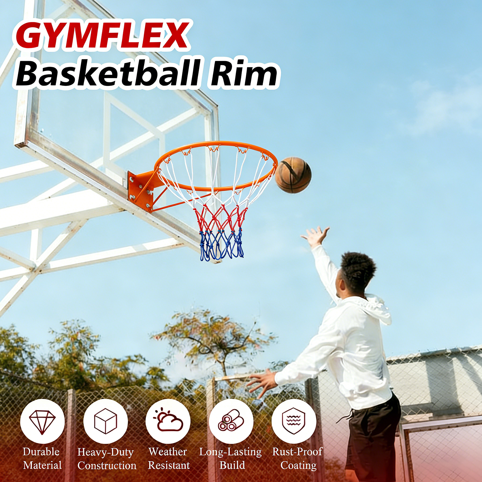 Basketball Hoop Wall Mounted, Heavy-Duty Reinforced Rim For Outdoor Indoor — image 2