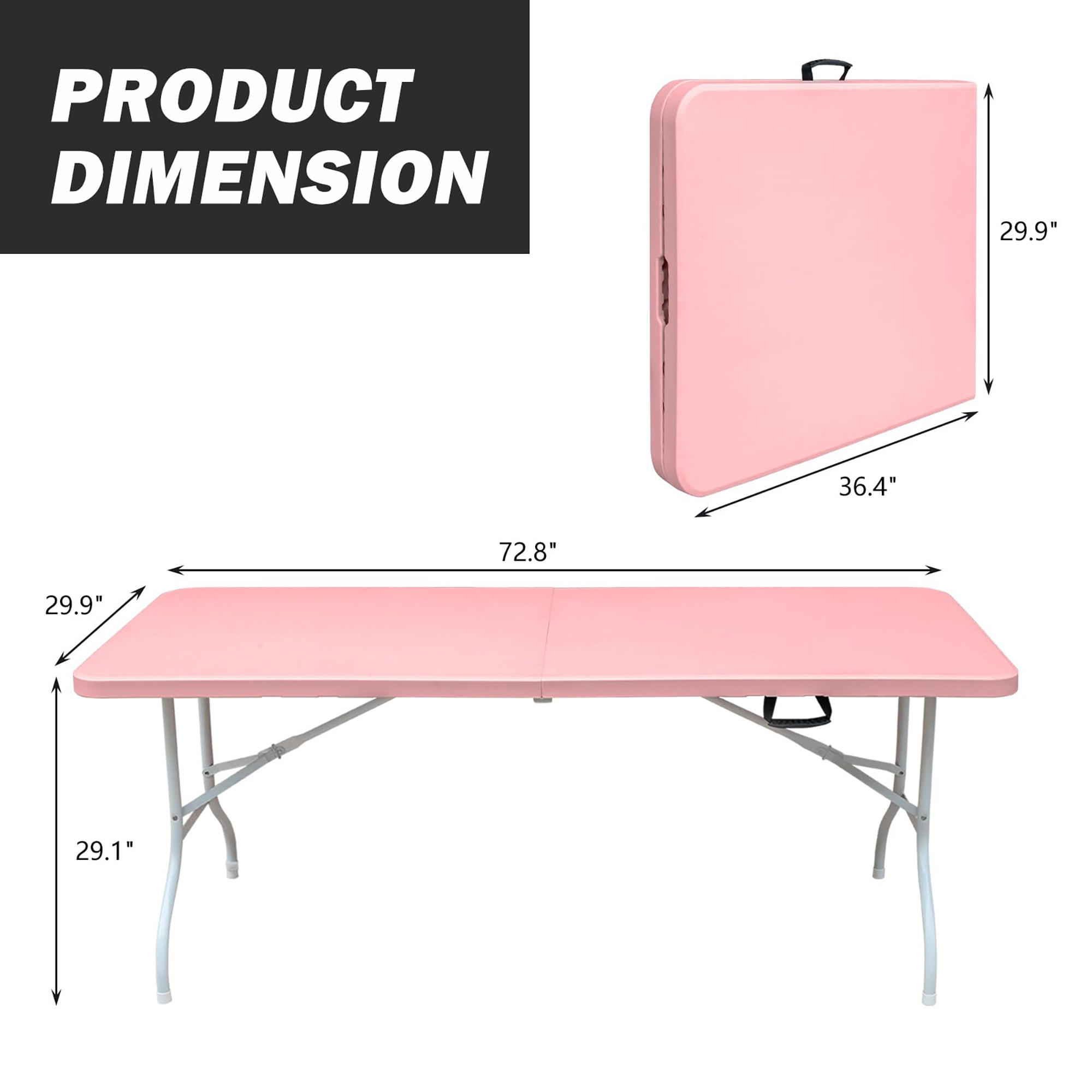 6ft Folding Table, Heavy Duty Portable Plastic With Carry Handle, Foldable — image 2