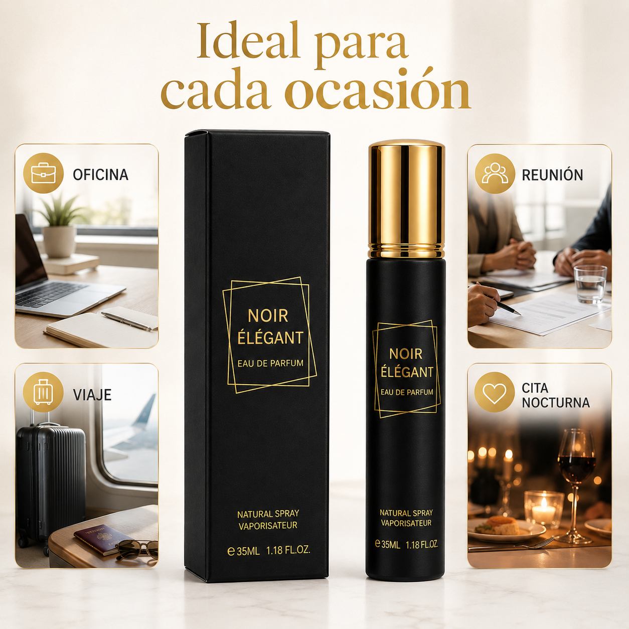 Perfume Unisex 35ml Eau De Parfum En Spray Fragancia Unisex Aroma Cálido Especiado Con Notas Amaderadas Y Ambarinas Botella Portátil En Tubo Delgado Negro Y Dorado Atomizador Para Uso Diario Oficina