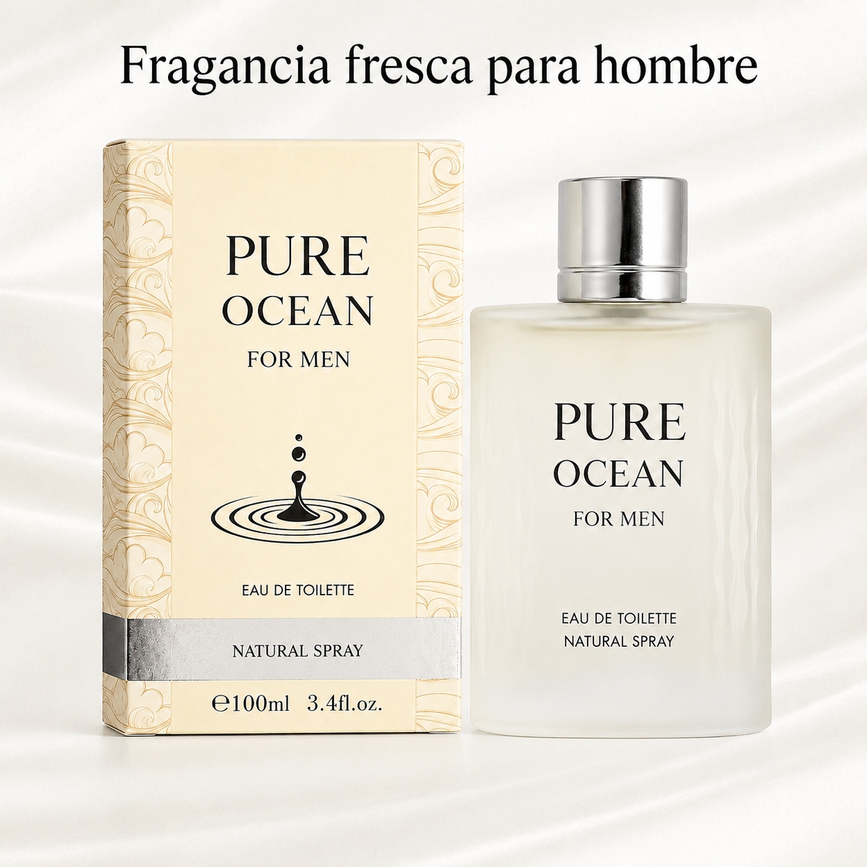 Perfume Para Hombre 100ml Eau De Toilette En Spray Fragancia Masculina Aroma Amaderado Acuático Fresco Y Ligero Botella Esmerilada Con Textura De Ondas Y Tapa Plateada Atomizador