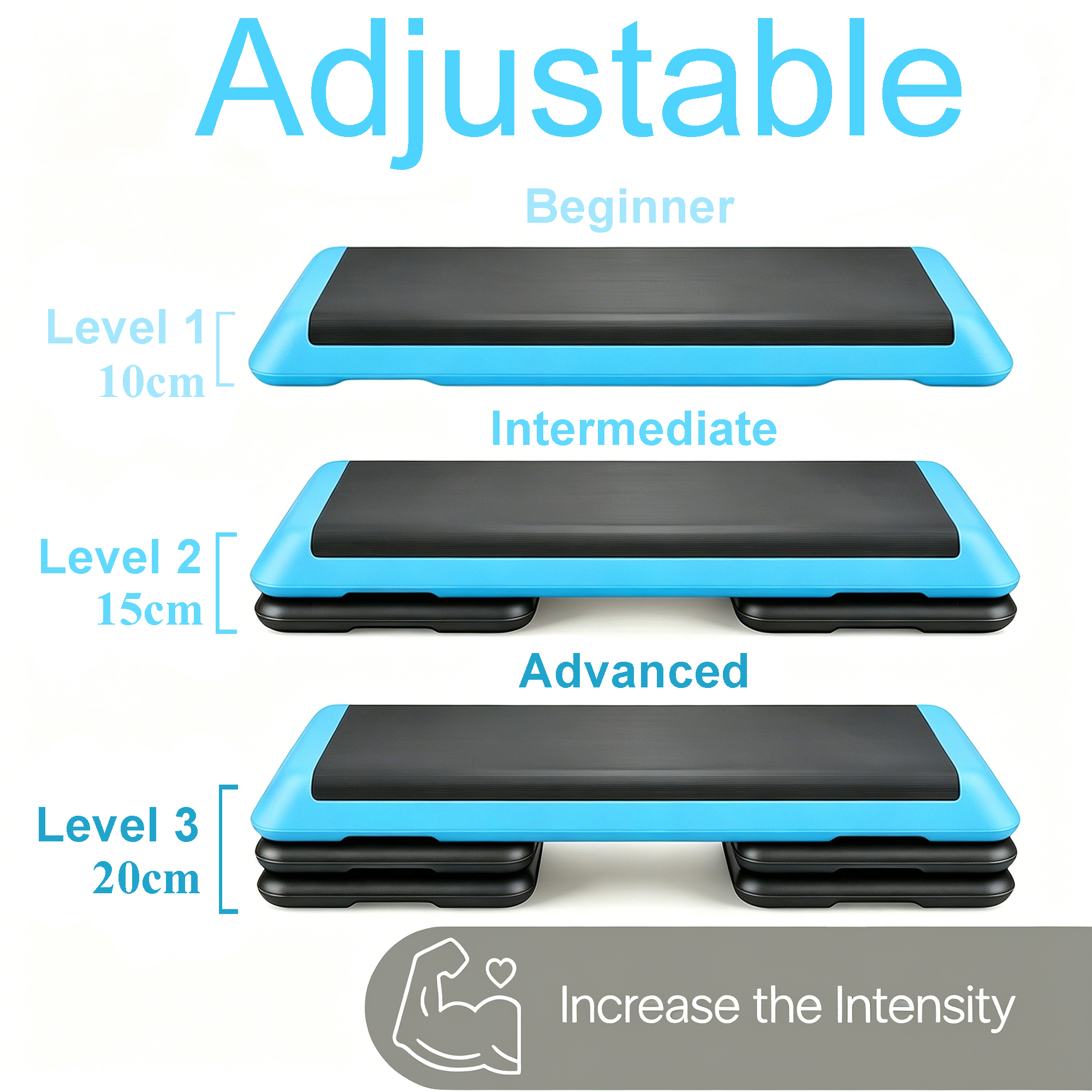 Adjustable Aerobic Step Platform, 3-Level Height 10 15 20cm , Non-Slip Exercise — image 3