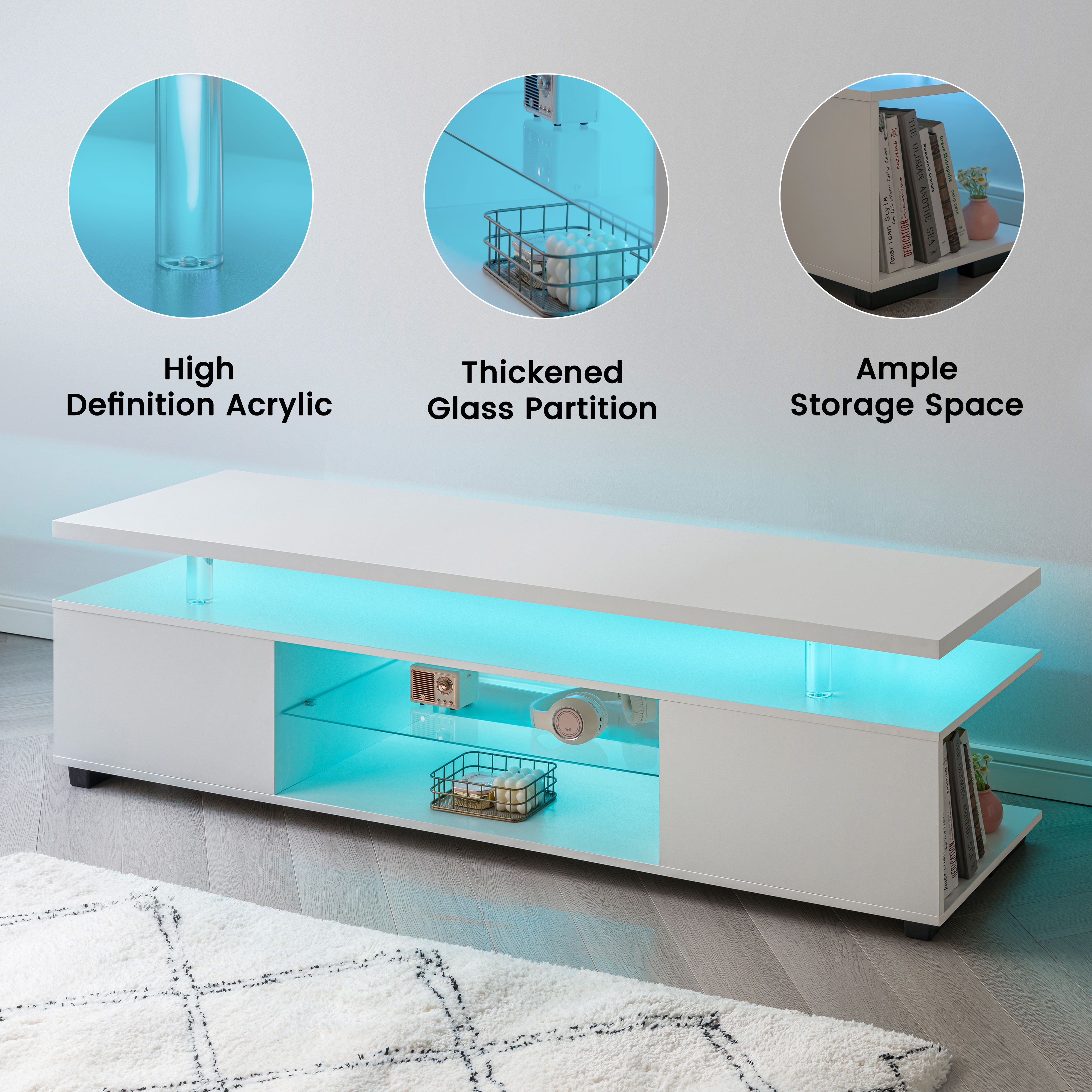 TV Stand For 60 Inch TV LED Gaming Entertainment Center Media Storage Console Table With Large Side Cabinet For Living Room White 4
