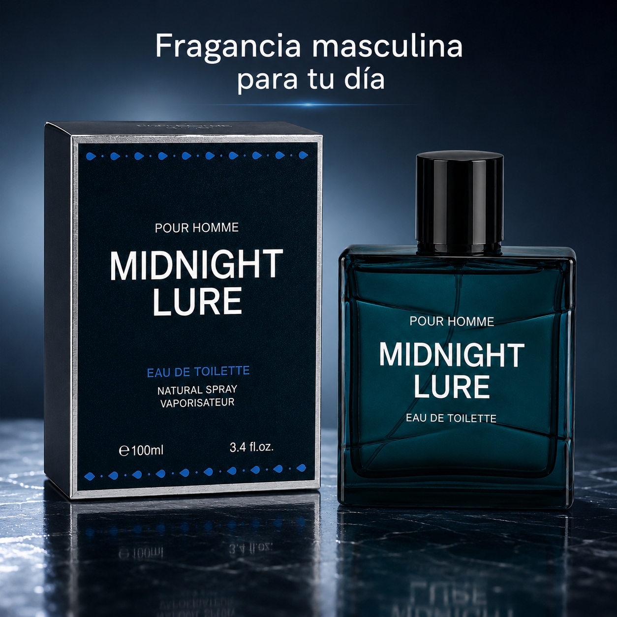 Perfume Para Hombre 100ml Eau De Toilette En Spray Fragancia Masculina Aroma Amaderado Frío Y Sofisticado Botella Verde Oscuro Semitransparente Con Corte Facetado Y Tapa Negra Brillante Atomizador