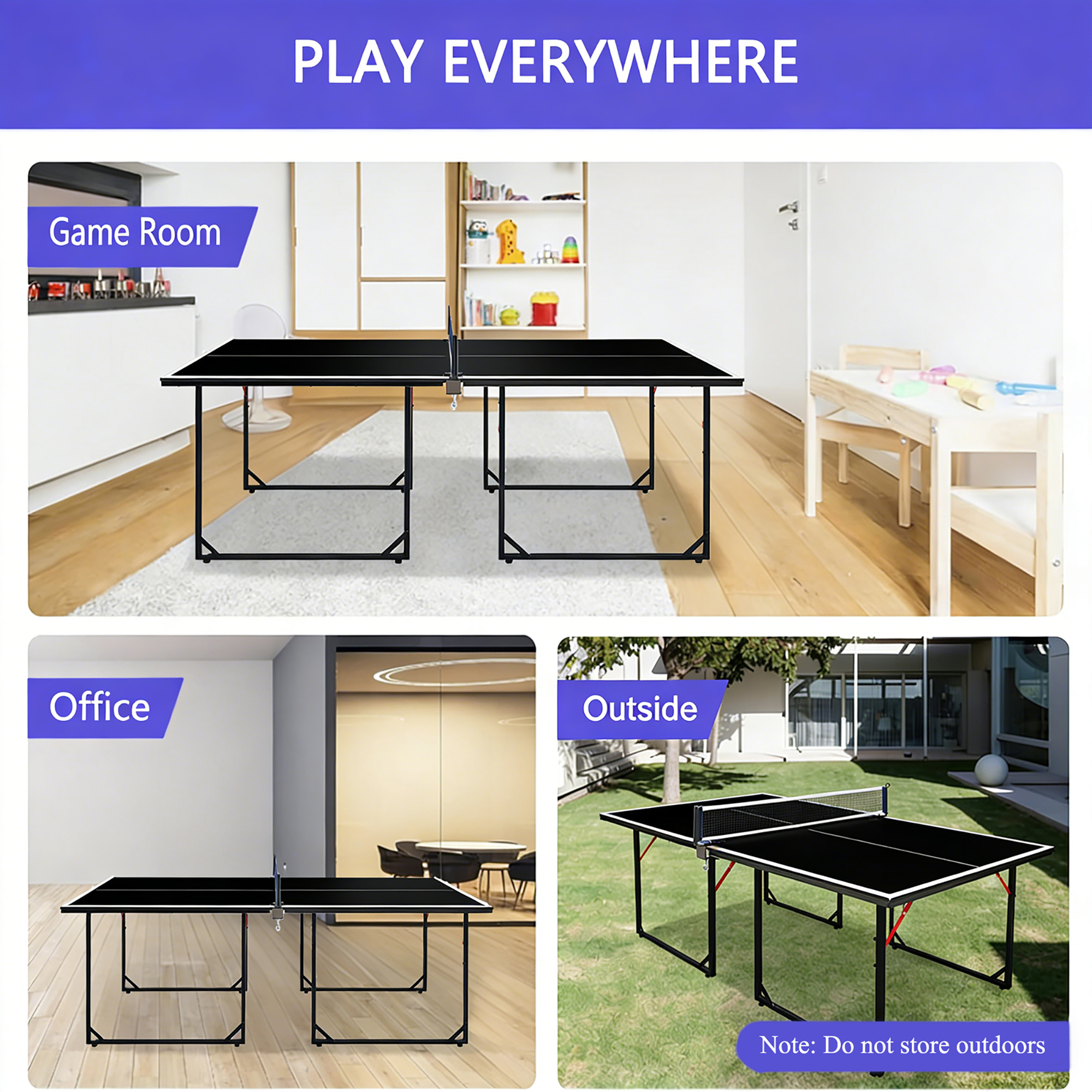 Foldable Table Tennis Table,Indoor & Outdoor Portable Ping Pong Set, Includes