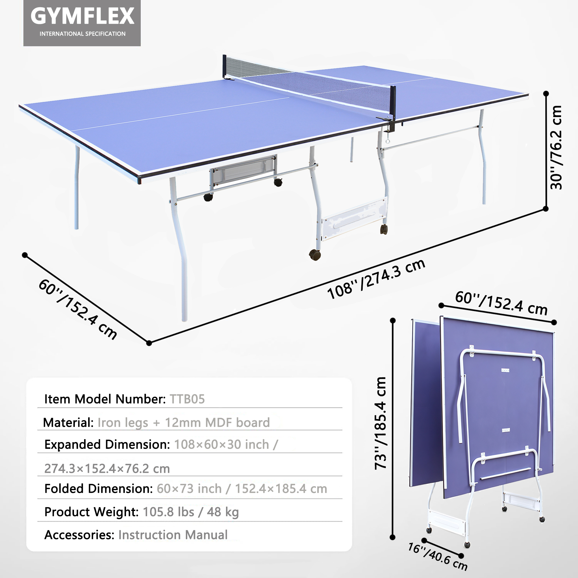 Foldable Full Size Table Tennis Indoor Outdoor Ping Pong With Net, Paddles — image 2
