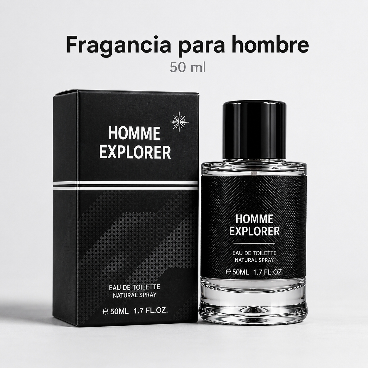 Perfume Para Hombre 50ml Eau De Toilette En Spray Fragancia Masculina Aroma Amaderado Frío Y Limpio Botella Transparente Con Textura Negra Y Tapa Brillante Atomizador Para Uso Diario Oficina