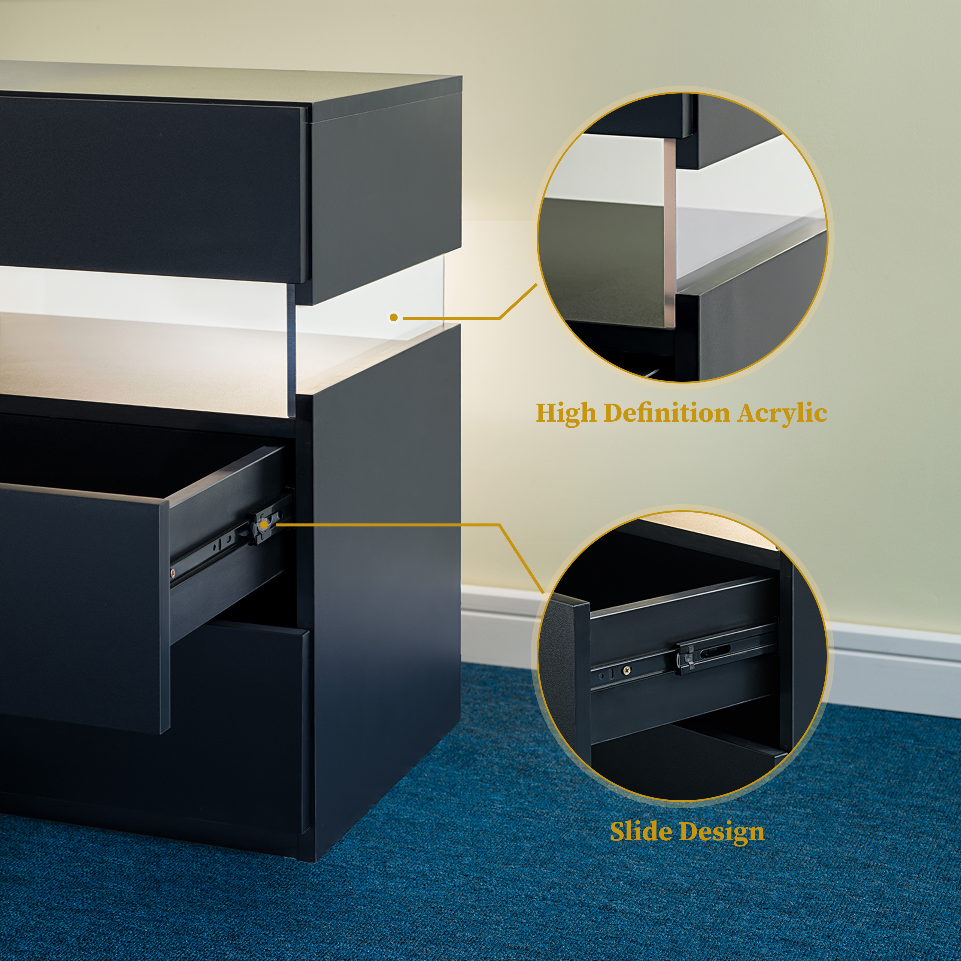 LED Nightstands Acrylic Board Bedside Tables For Bedroom End Table With 3 — image 3