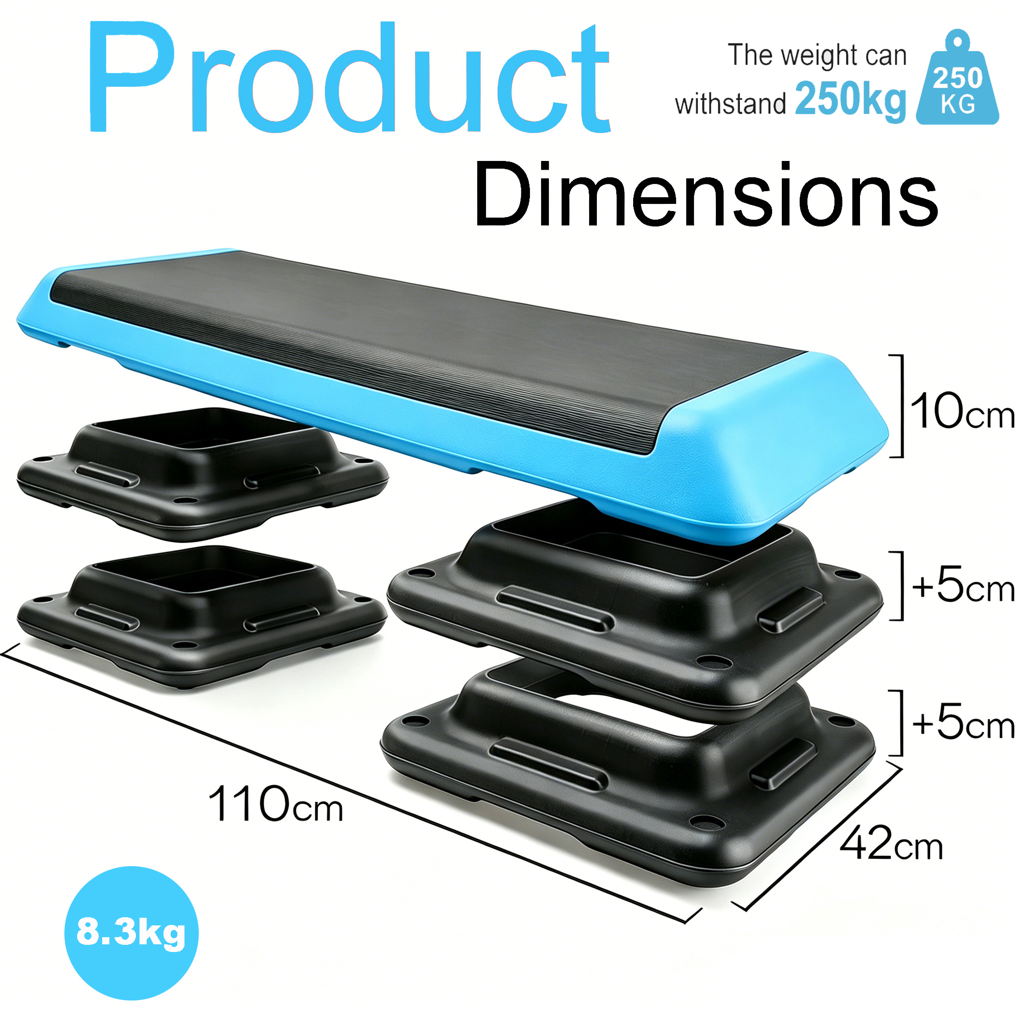 Adjustable Aerobic Step Platform, 3-Level Height 10 15 20cm , Non-Slip Exercise — image 2