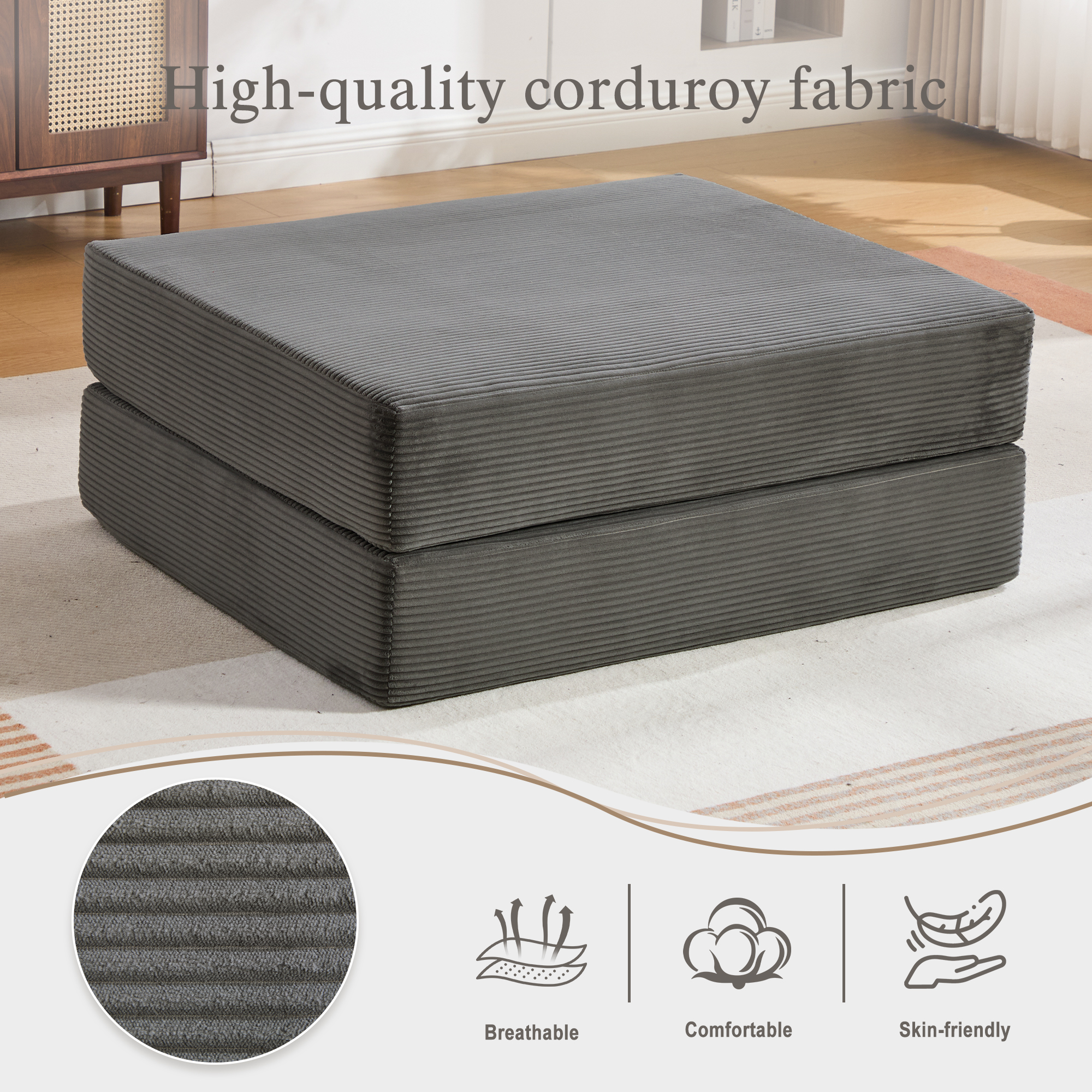 Cord Compression Ottoman Made Of Soft, Skin-friendly Fabric,With 2 High-density — image 5