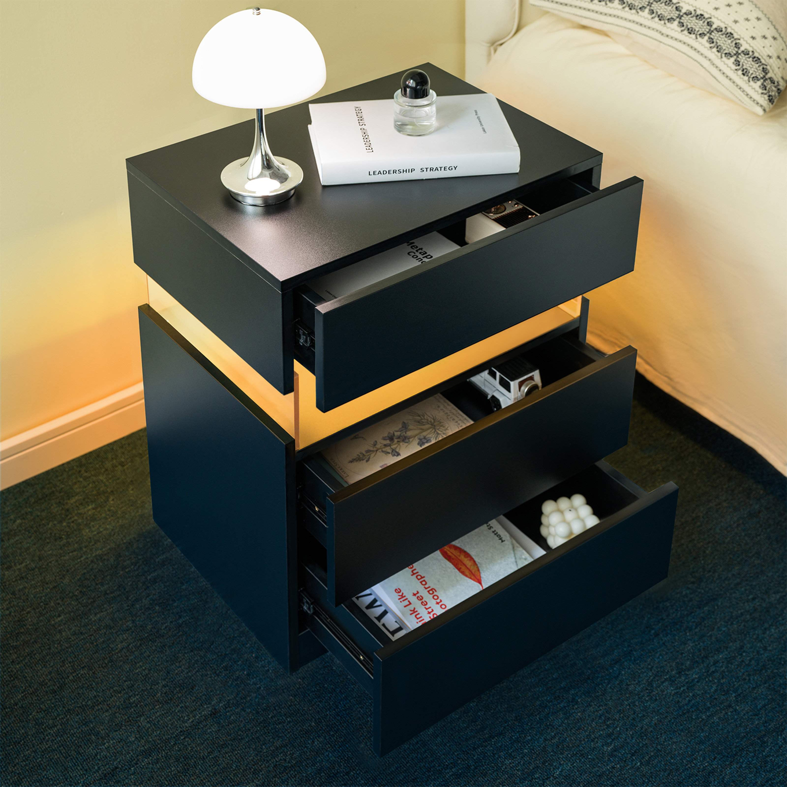 LED Nightstands Acrylic Board Bedside Tables For Bedroom End Table With 3 — image 5