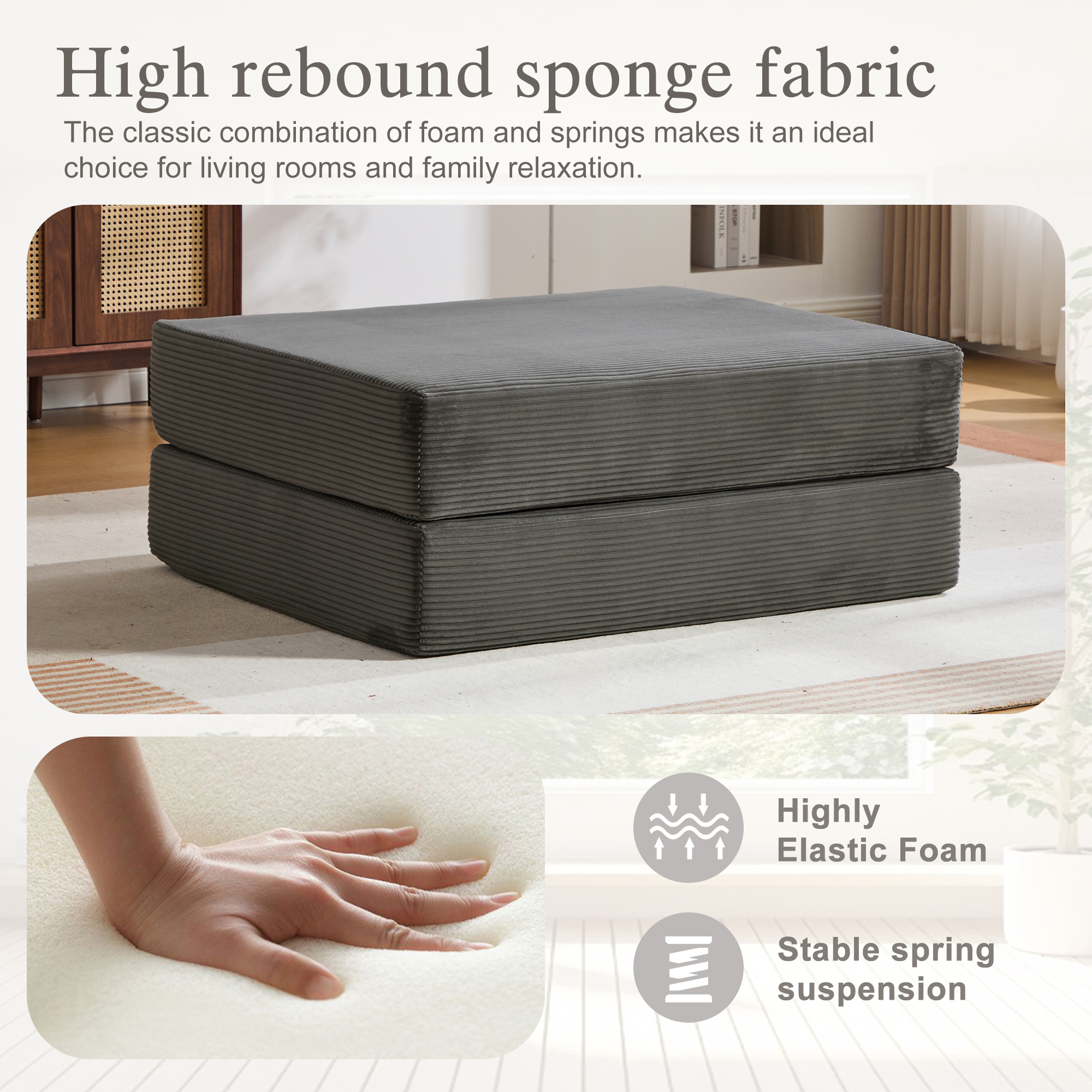 Cord Compression Ottoman Made Of Soft, Skin-friendly Fabric,With 2 High-density