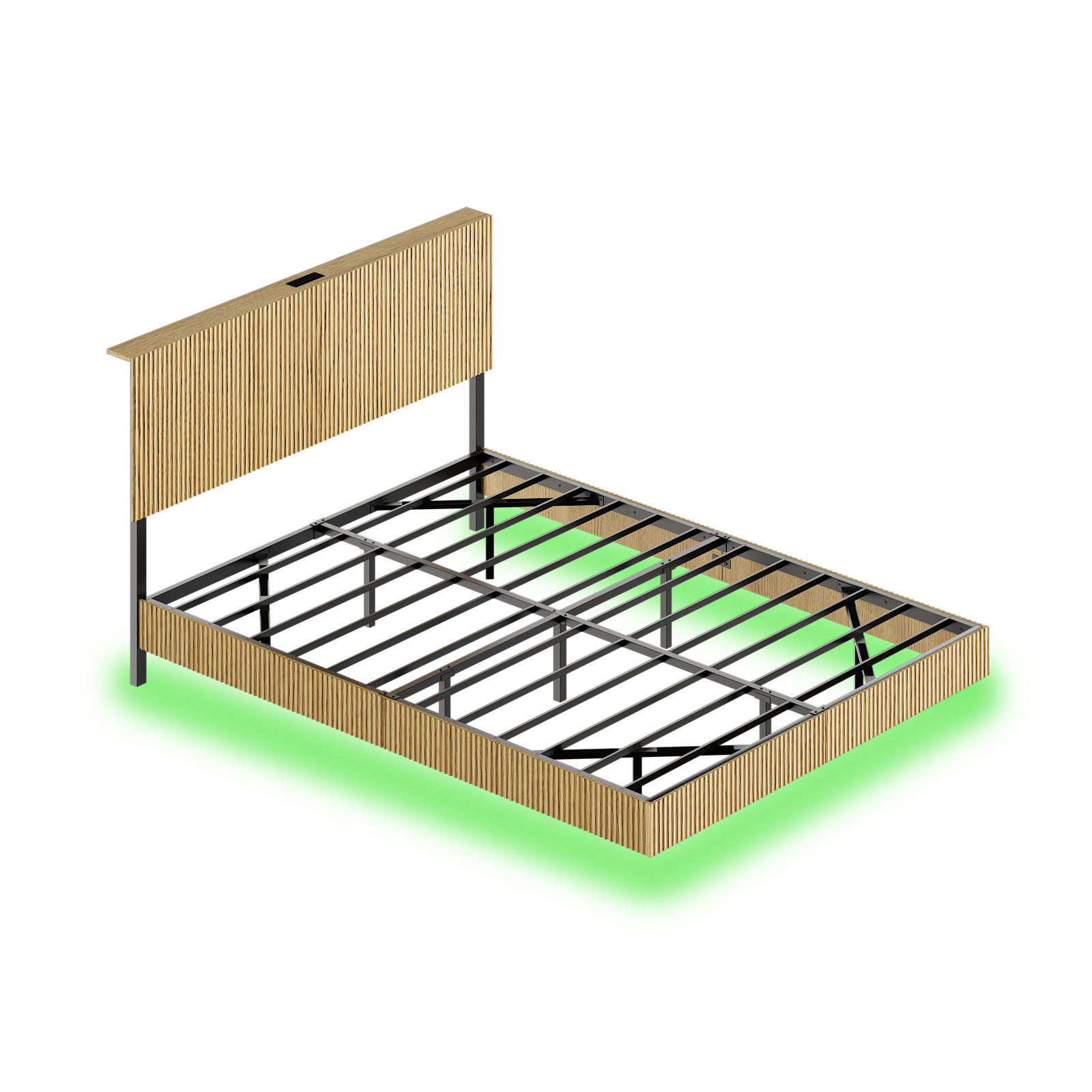 Modern Floating Bed With Recessed Detailing & Headboard, Fitted LED Ambient